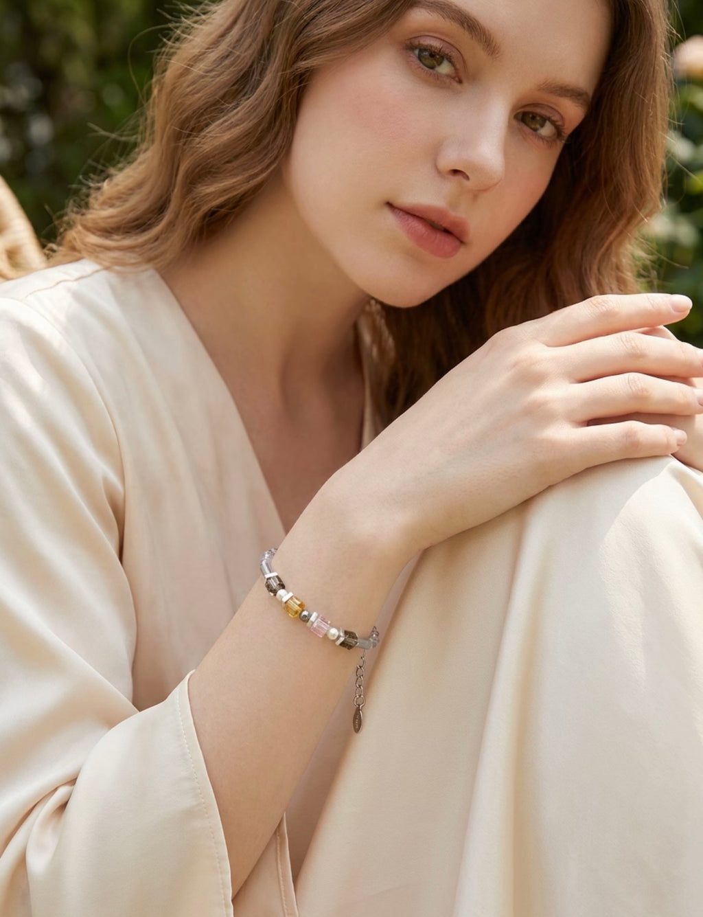 Mix Cube Glass Bracelet in whine gray silver steel