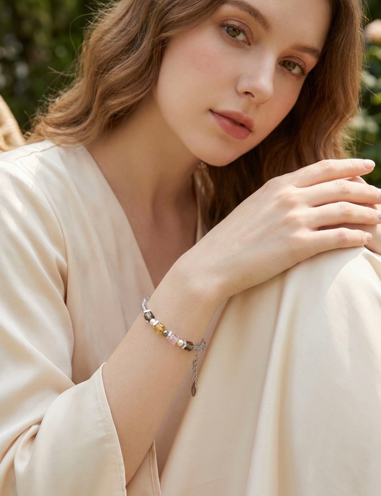 Mix Cube Glass Bracelet in whine gray silver steel