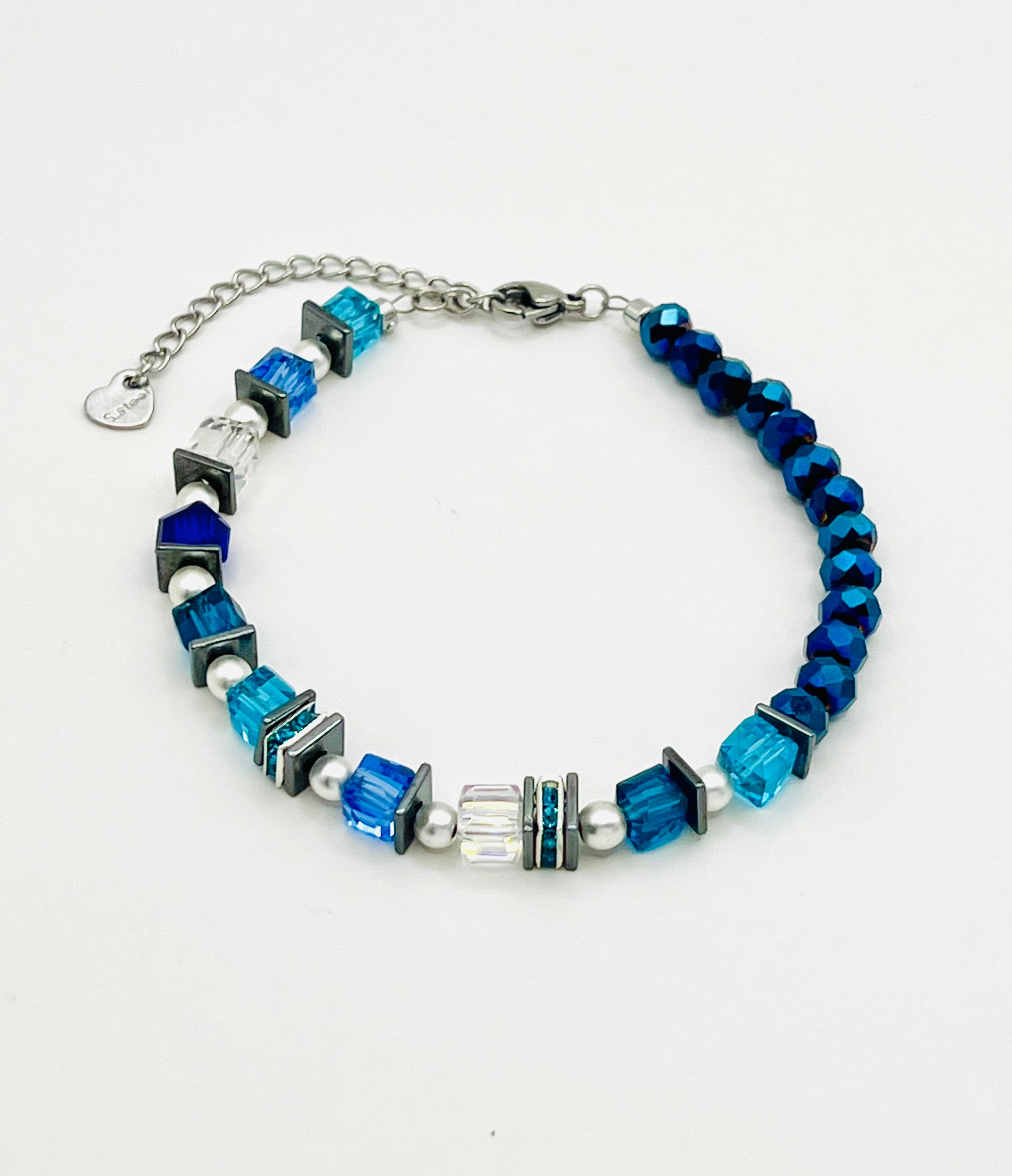 Dark Mix Blue Bracelet in Silver Stainless Steel