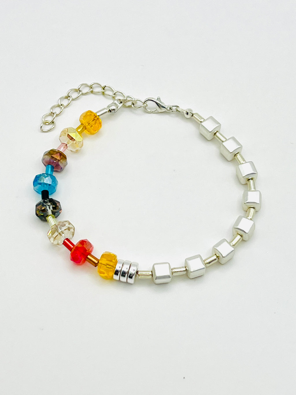 Multicolour & White Natural Stone Bracelet – Gold Plated Clasp