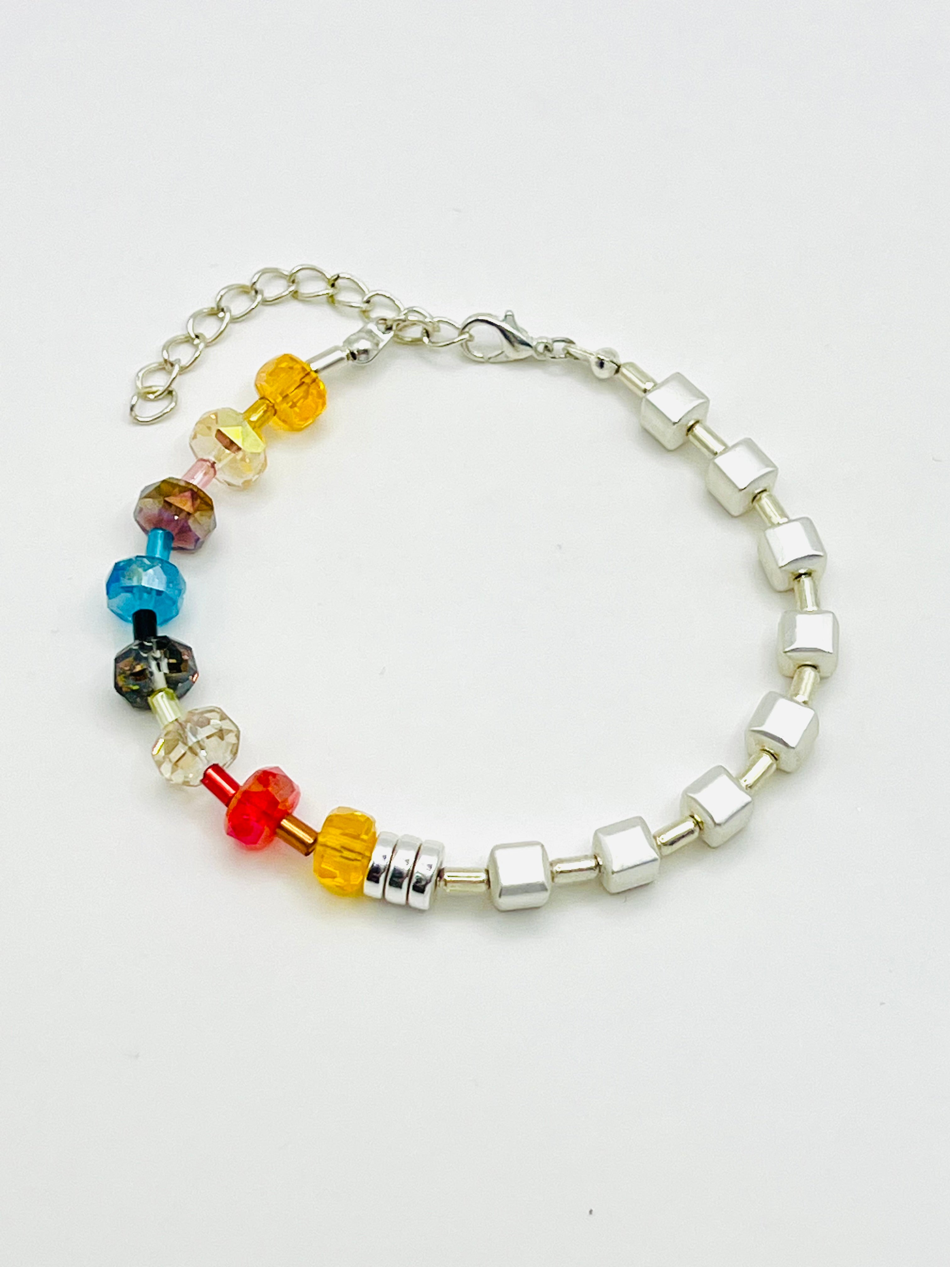 Multicolour & White Natural Stone Bracelet – Gold Plated Clasp