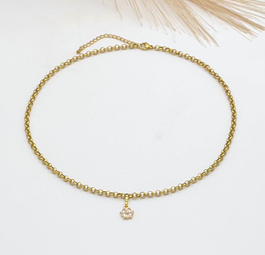 Gold Stainless Steel Necklace with Zirconia Pendant, Elegant Jewelry Gift for Women