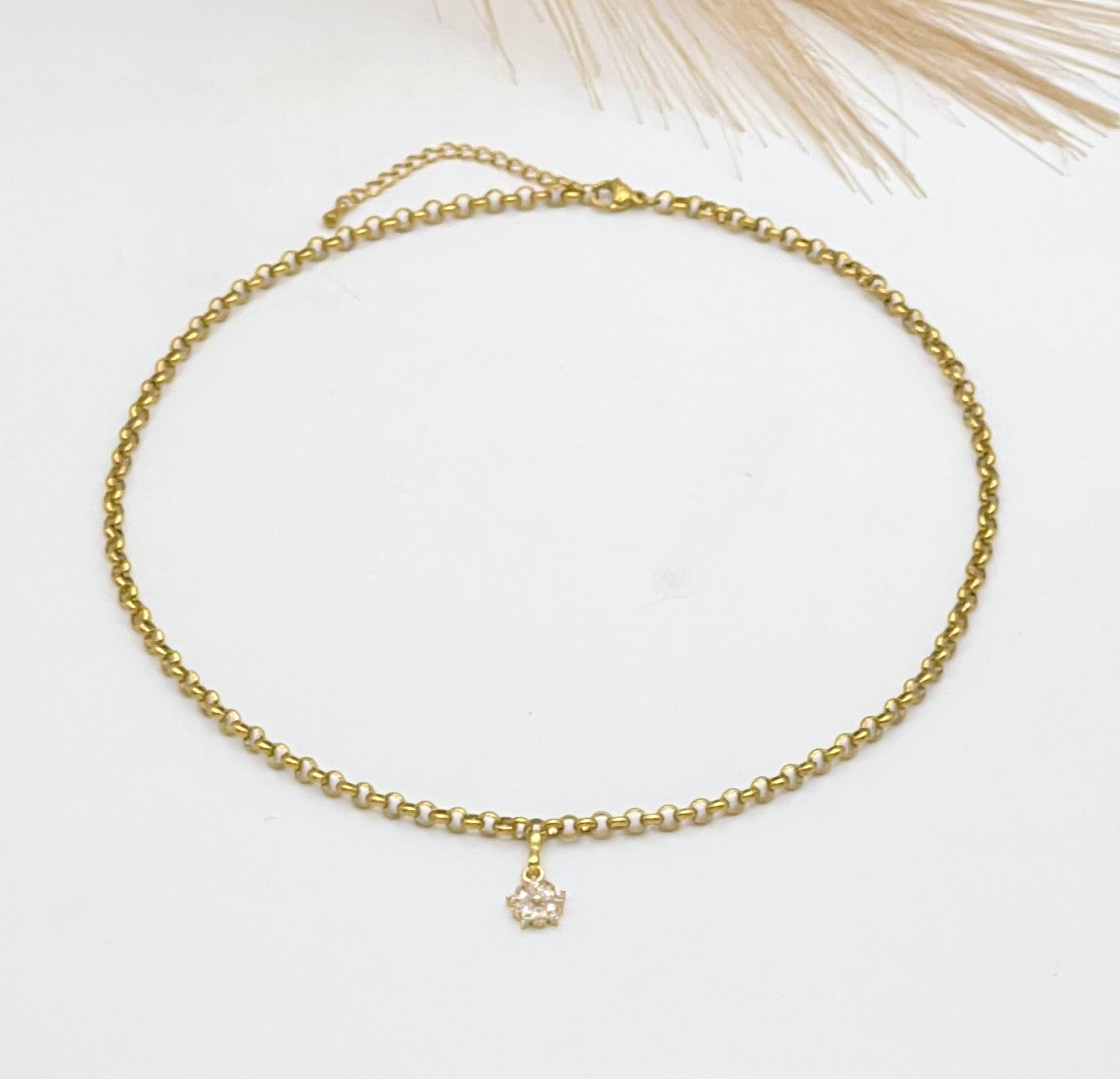 Gold Stainless Steel Necklace with Zirconia Pendant, Elegant Jewelry Gift for Women