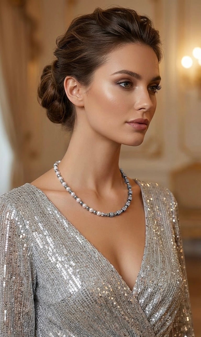 Silver White Natural Stone Necklace | Silver Steel Jewelry for Women