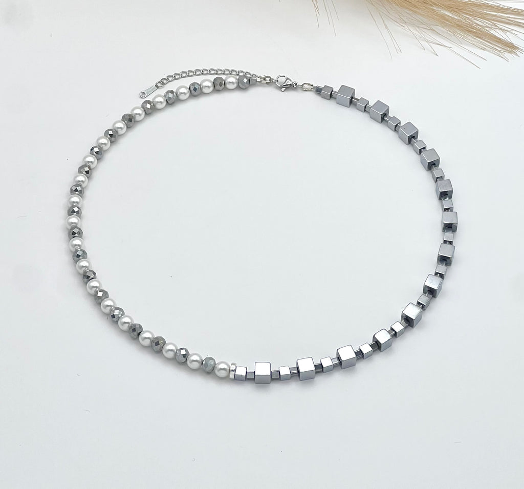 Silver White Natural Stone Necklace | Silver Steel Jewelry for Women
