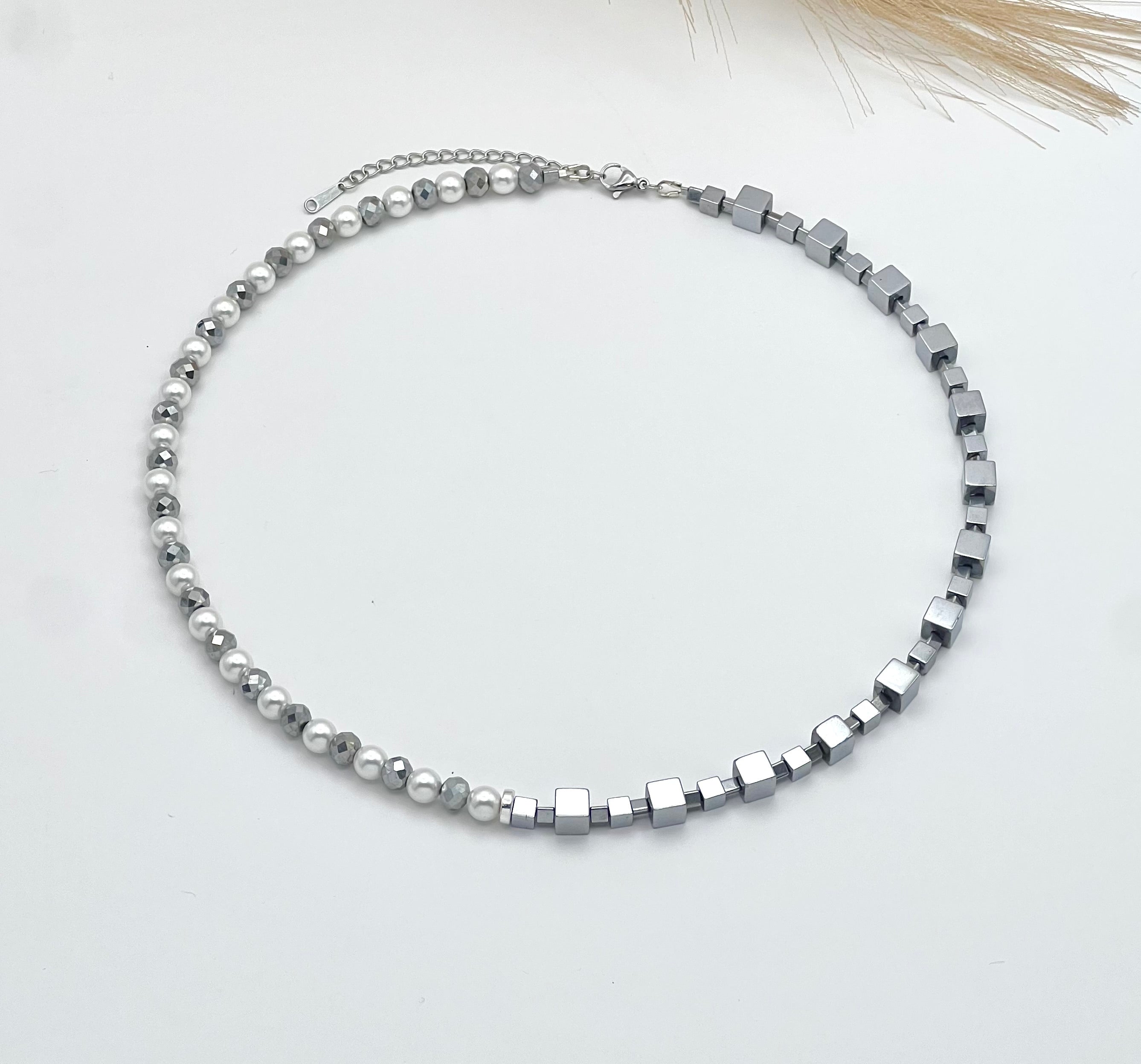 Silver White Natural Stone Necklace | Silver Steel Jewelry for Women