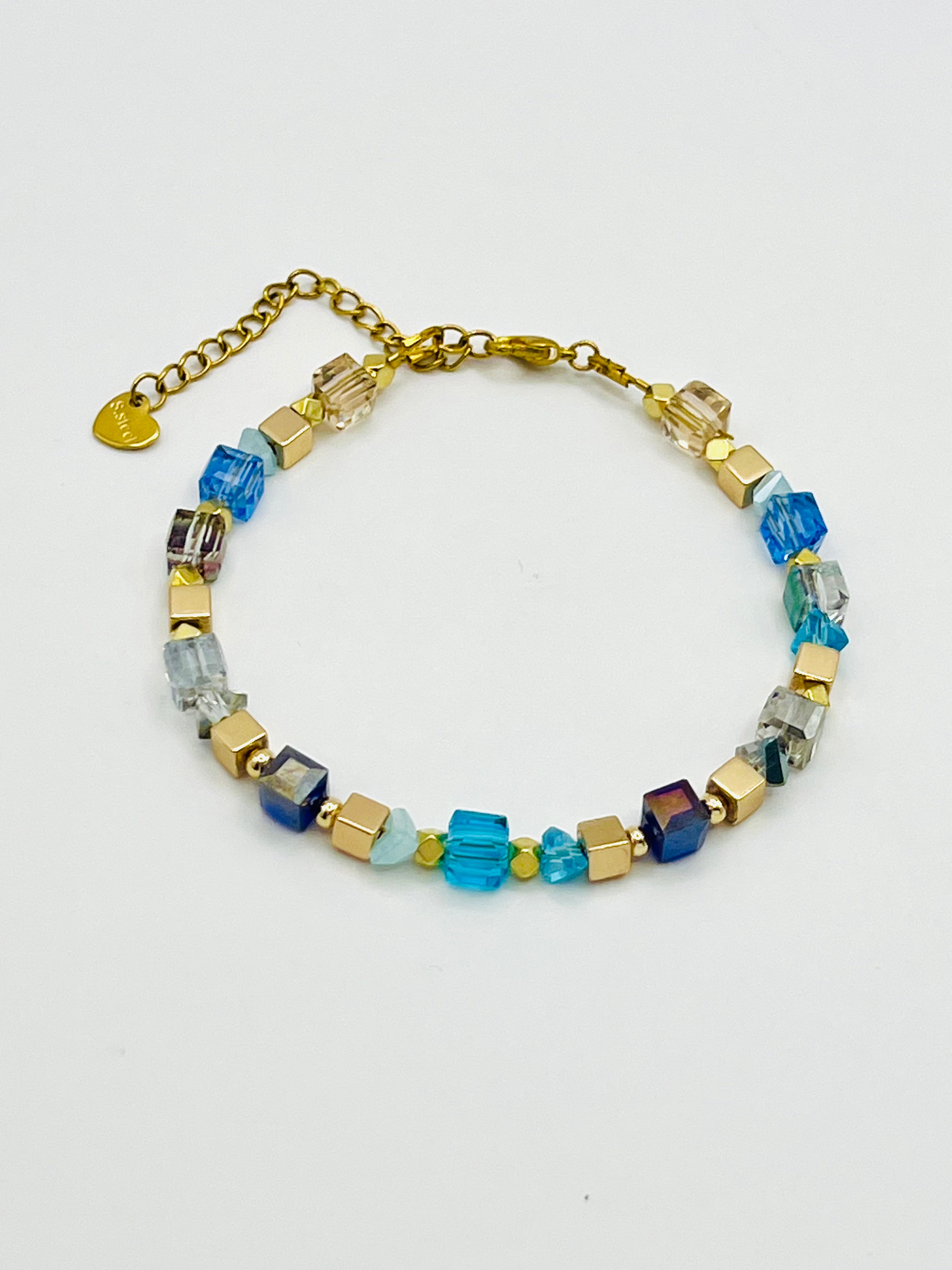Sky Blue & Gold Glass Stone Bracelet – Gold Stainless Steel