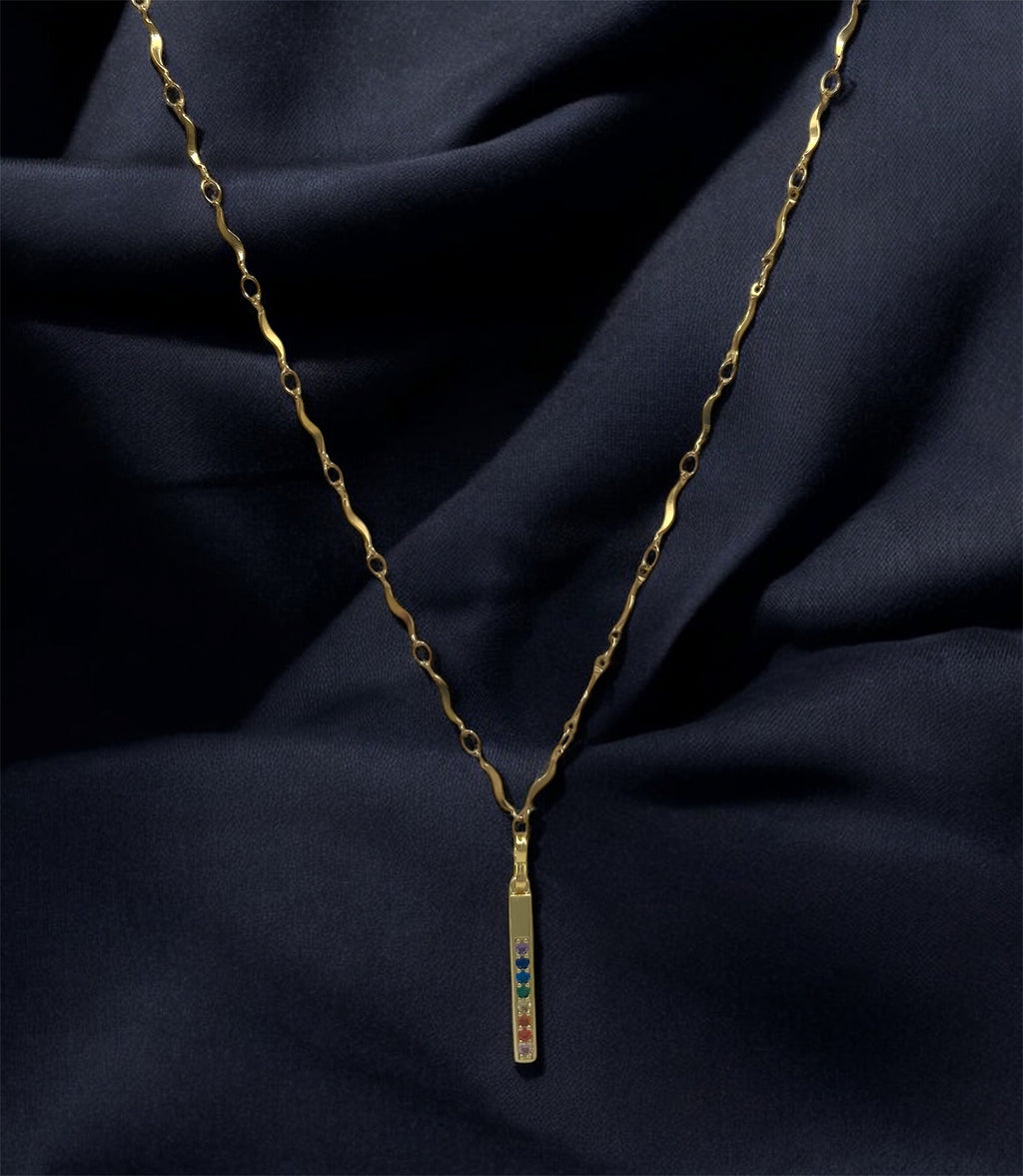 Elegant Multicolour Pendant Necklace | Gold Stainless Steel