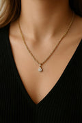 Gold Stainless Steel Necklace with Zirconia Pendant, Elegant Jewelry Gift for Women