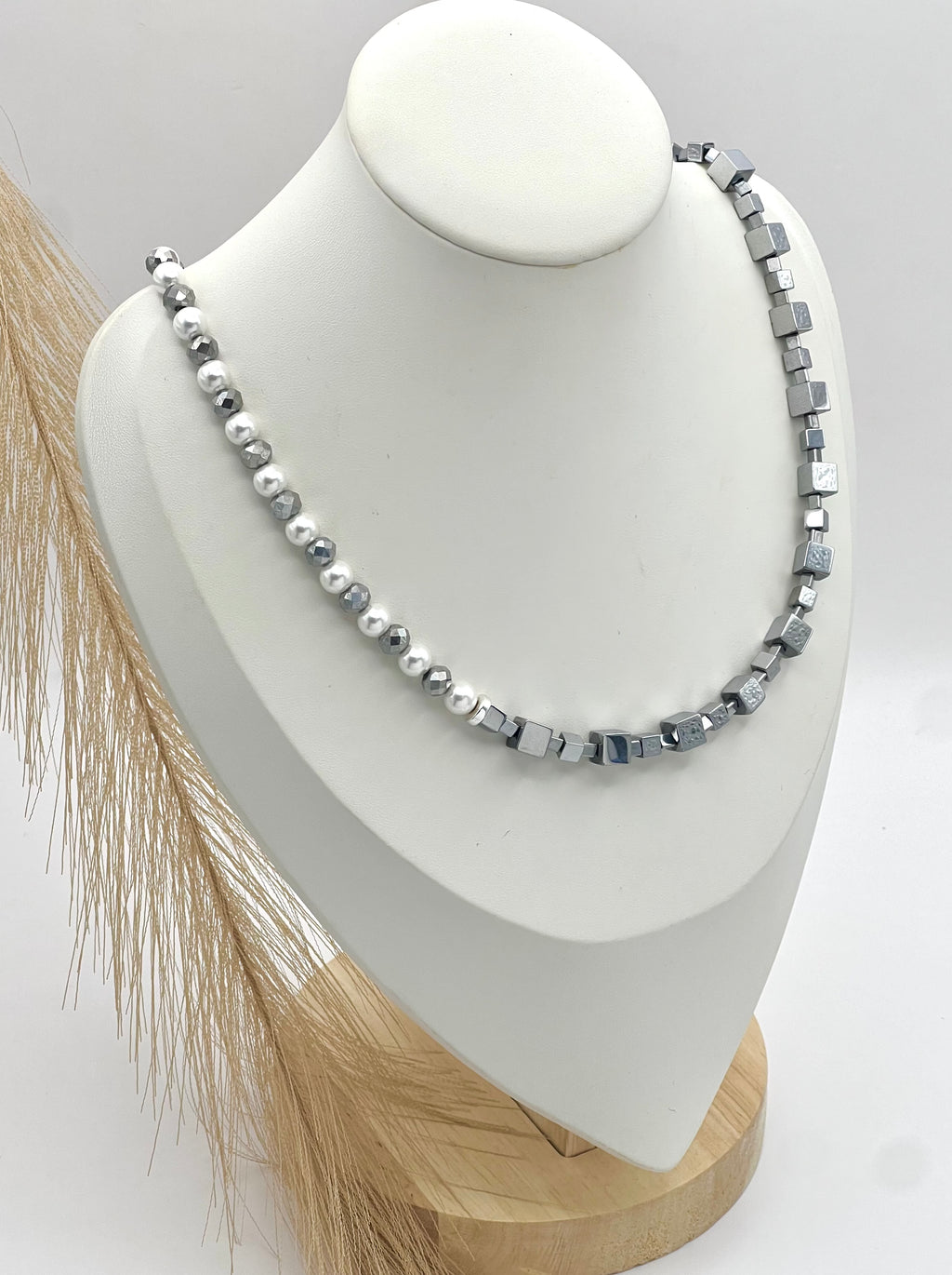 Silver White Natural Stone Necklace | Silver Steel Jewelry for Women