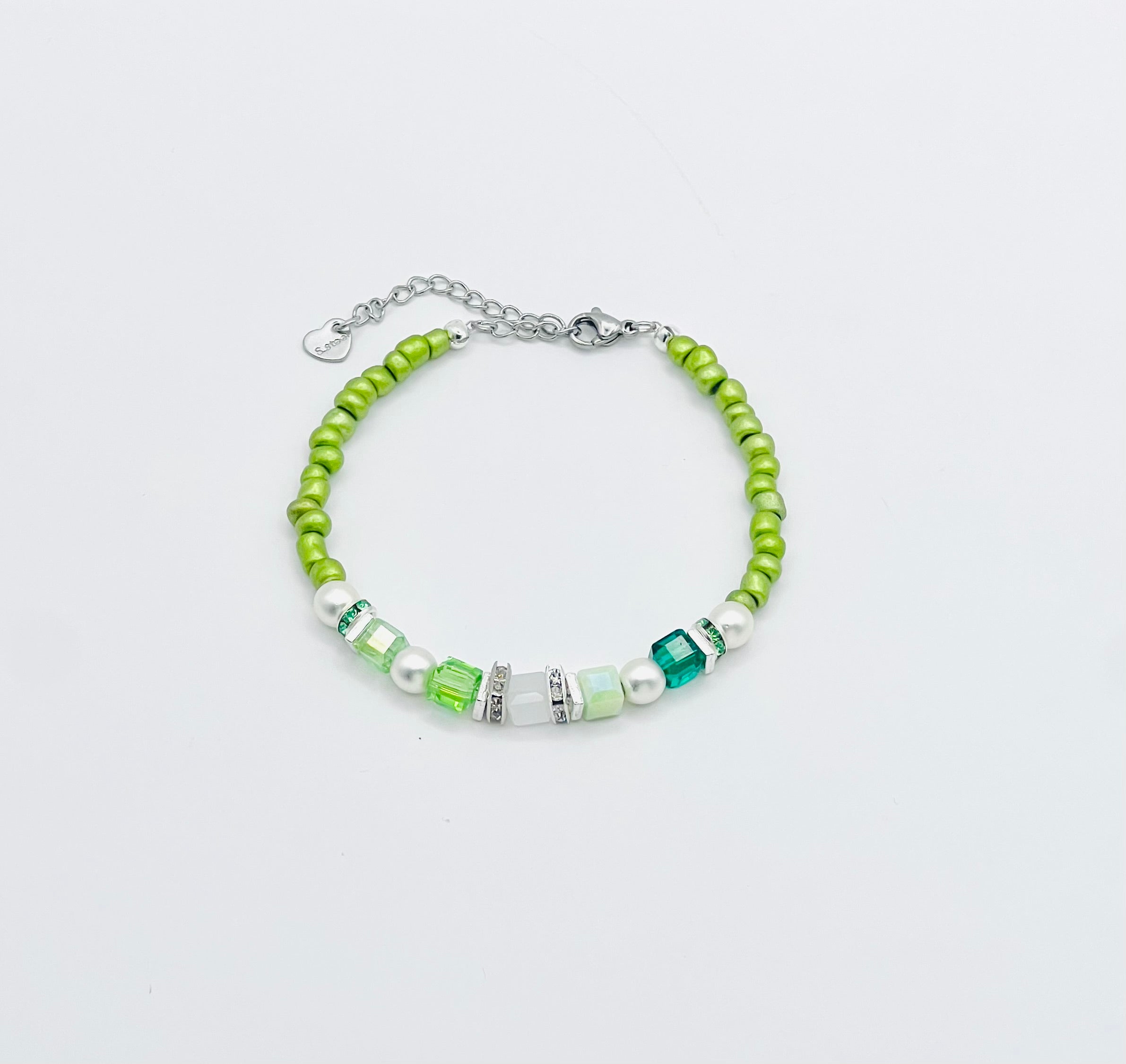 Green Crystal Glass Stone Bracelet with Silver Stainless Steel