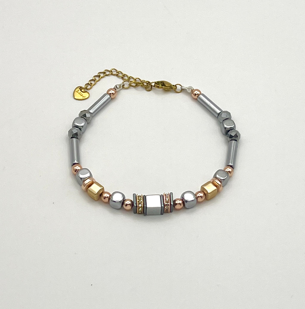 Silver Natural Stone Bracelet in Gold Stainless Steel