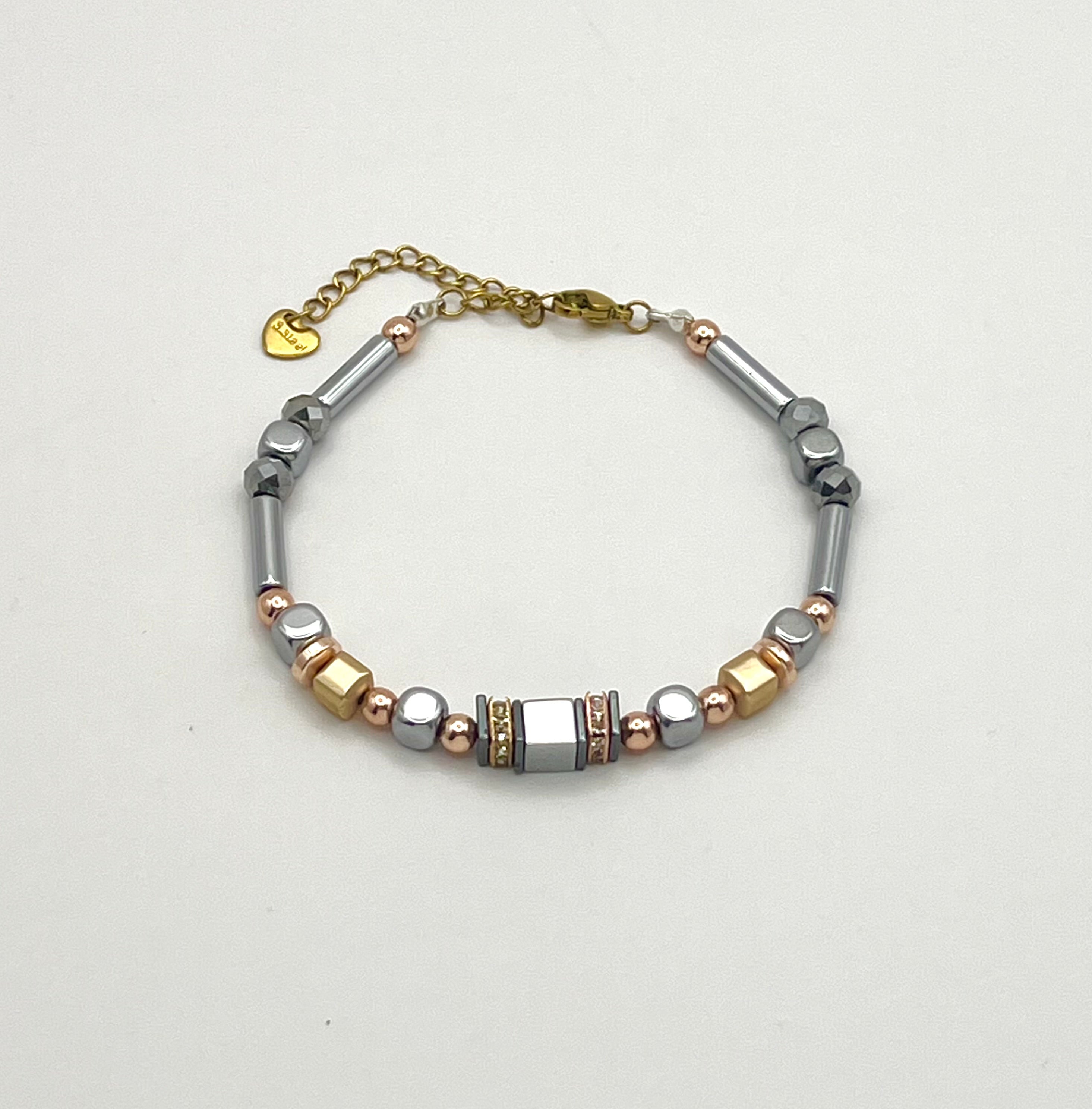 Silver Natural Stone Bracelet in Gold Stainless Steel