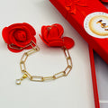 Gold Stainless Steel Bracelet with Crystal Glass Pendant