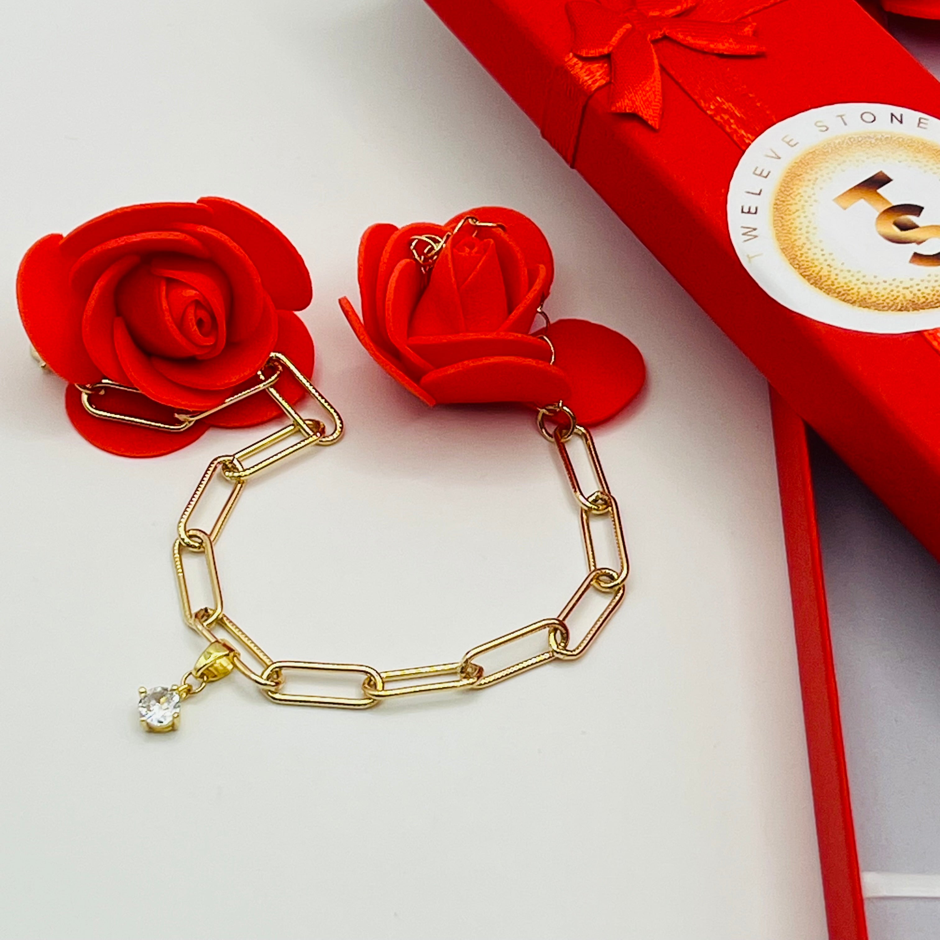 Gold Stainless Steel Bracelet with Crystal Glass Pendant