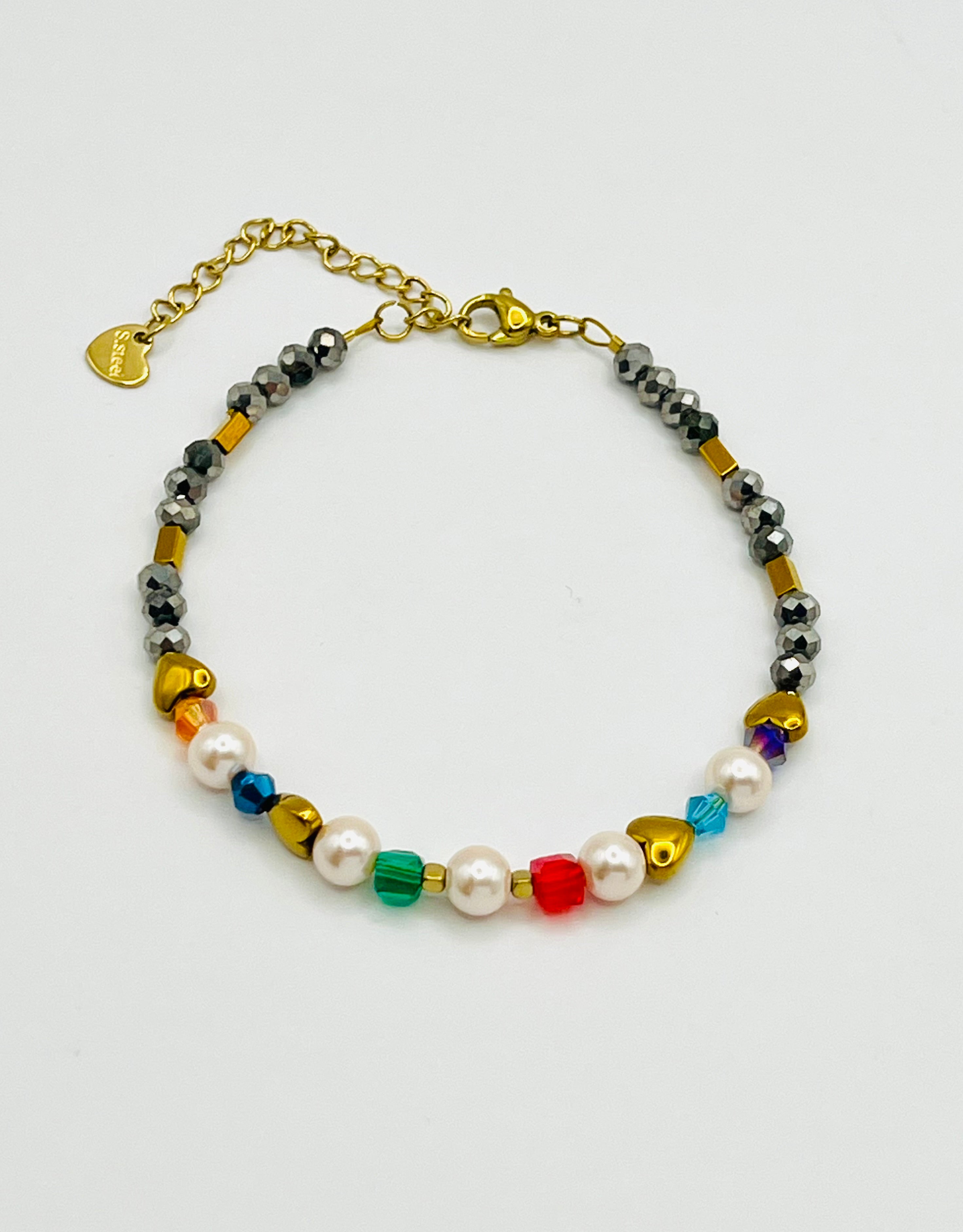 Multicolour & Grey Gold Heart Bracelet – Gold Stainless Steel
