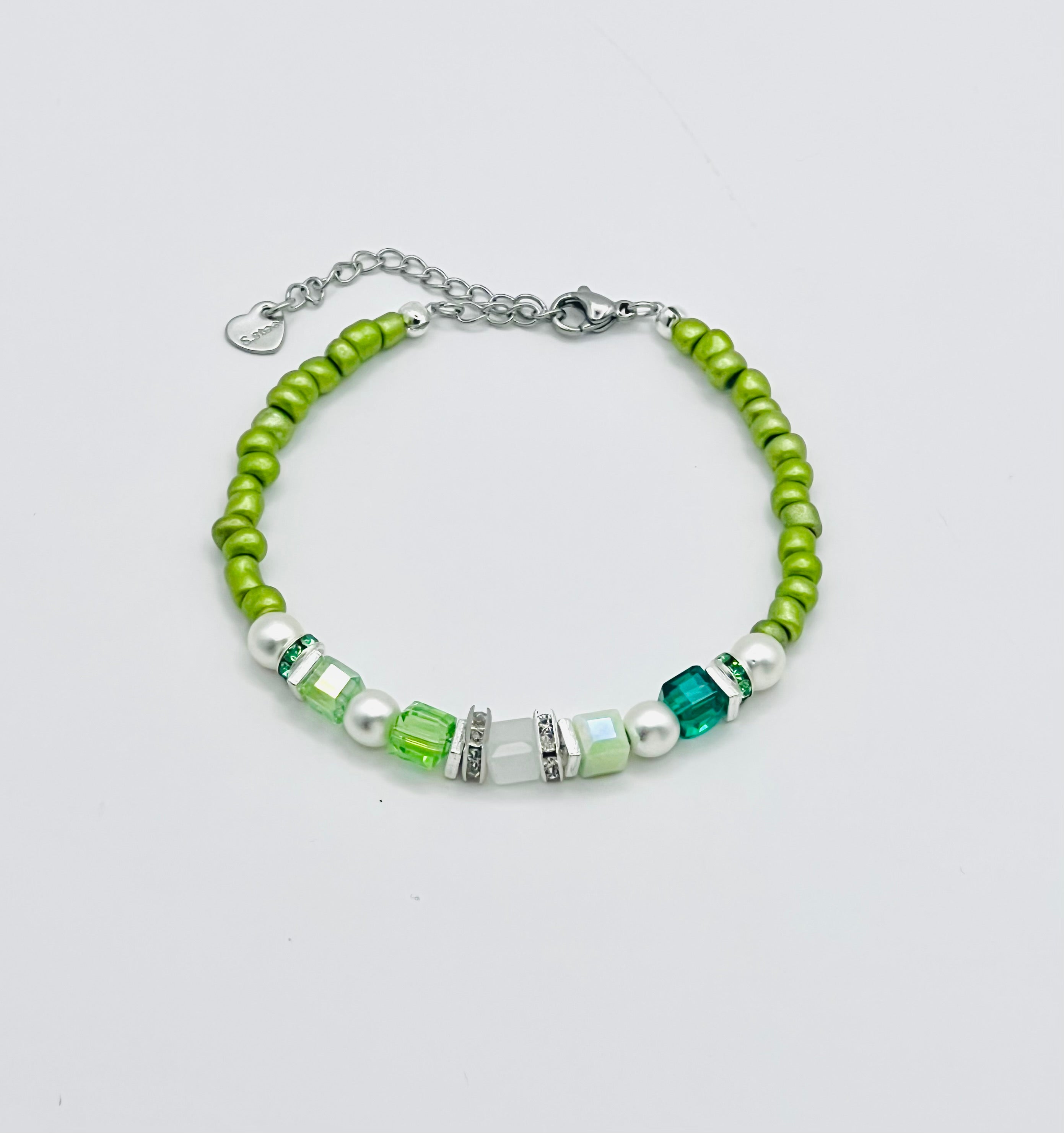 Green Crystal Glass Stone Bracelet with Silver Stainless Steel