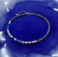 Multicolour Blue White Pearls Crystal Glass Stone Necklace Silver Steel For Women Jewellery Gift