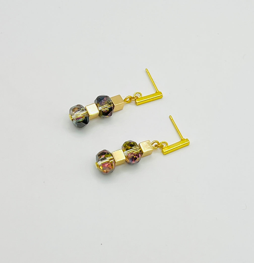 Transparent Black Crystal Glass Stone Drop Earrings | Gold Stainless Steel Clasp