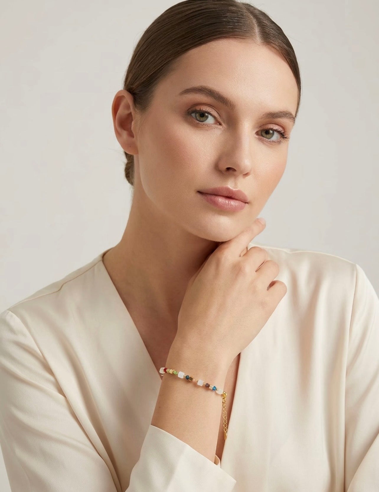 Multicolour and White Crystal Glass Stone Bracelet