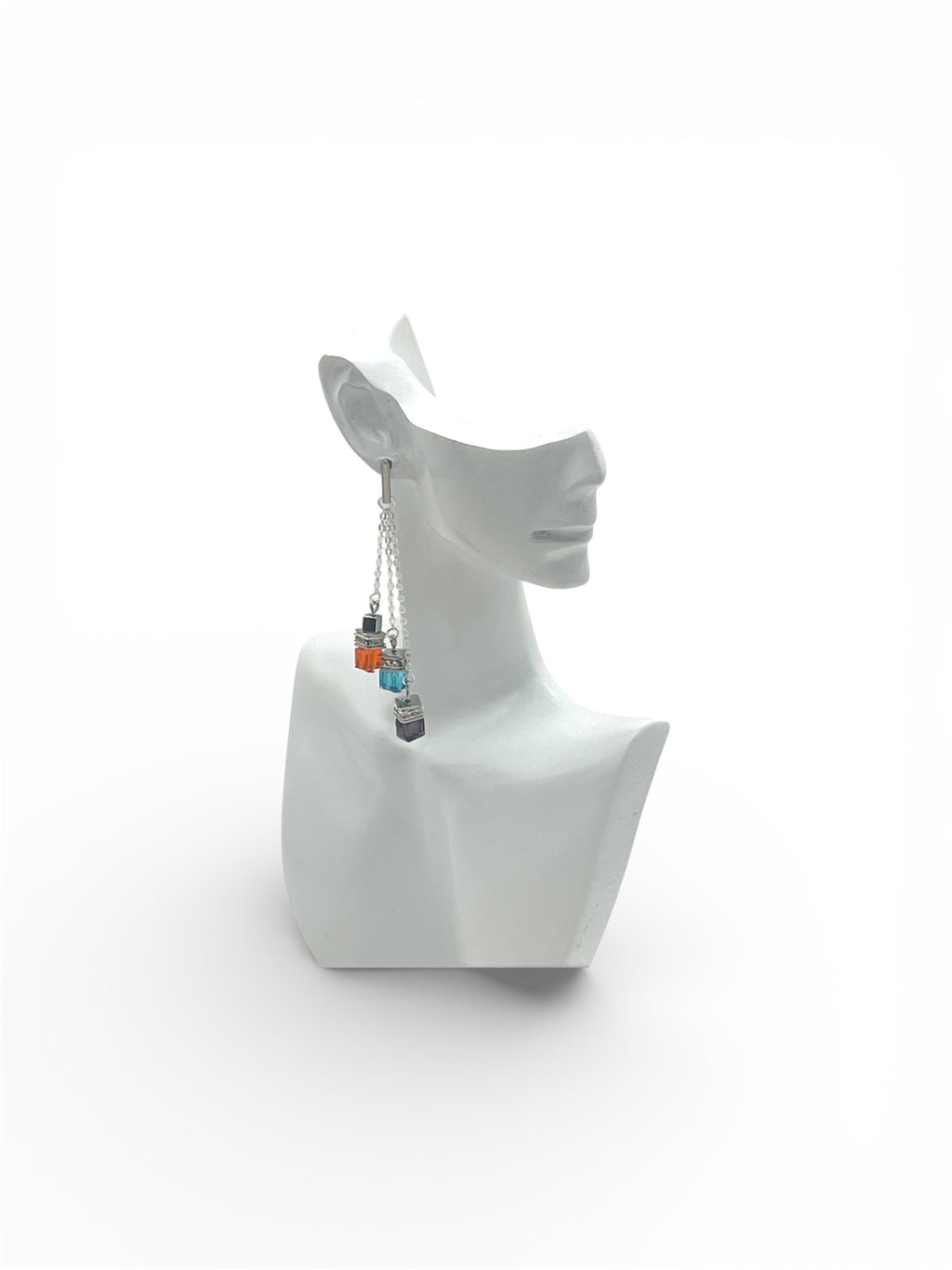 Multicolour Cube Crystal Glass Drop Earrings | Silver Stainless Steel