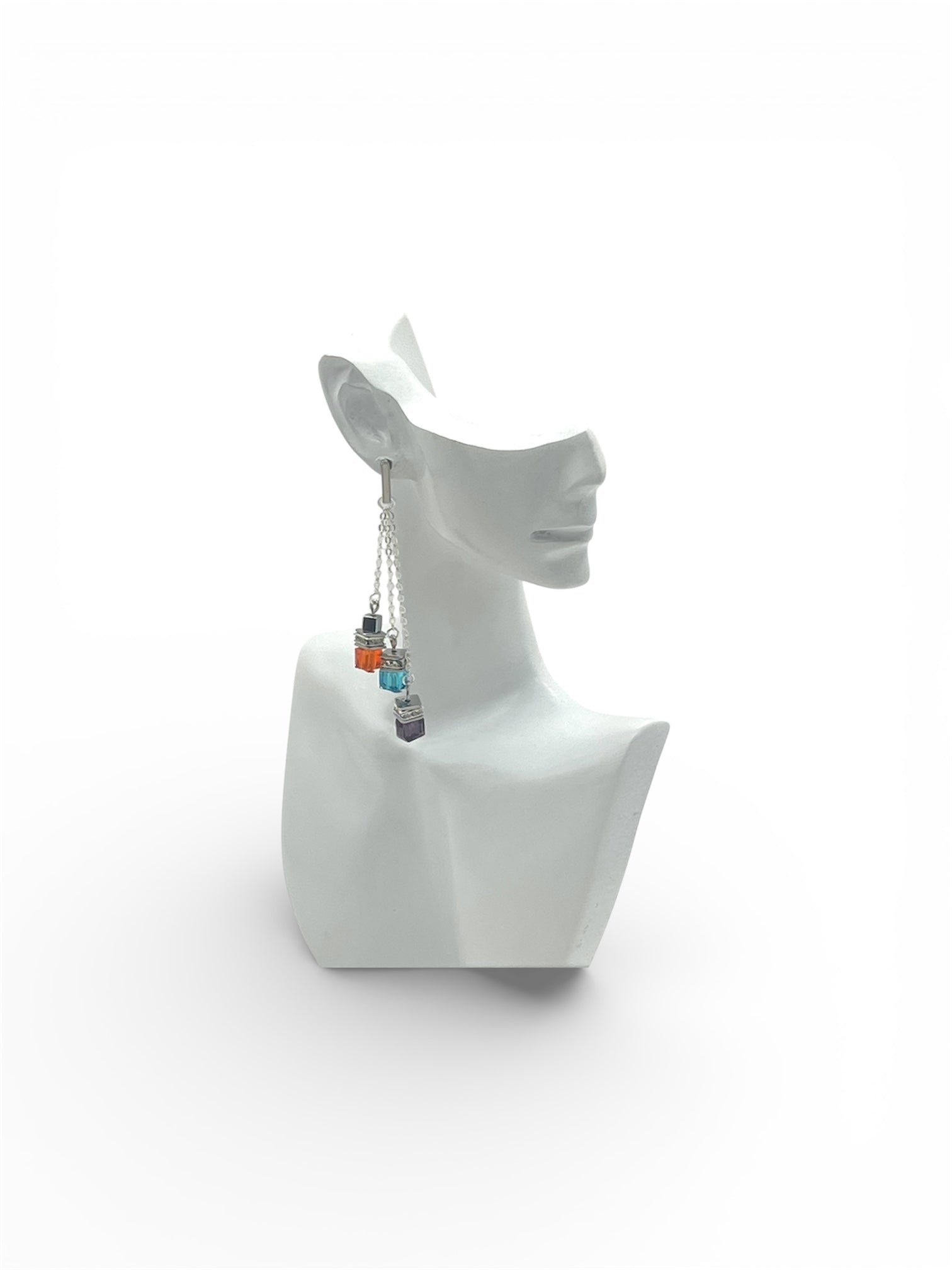 Multicolour Cube Crystal Glass Drop Earrings | Silver Stainless Steel
