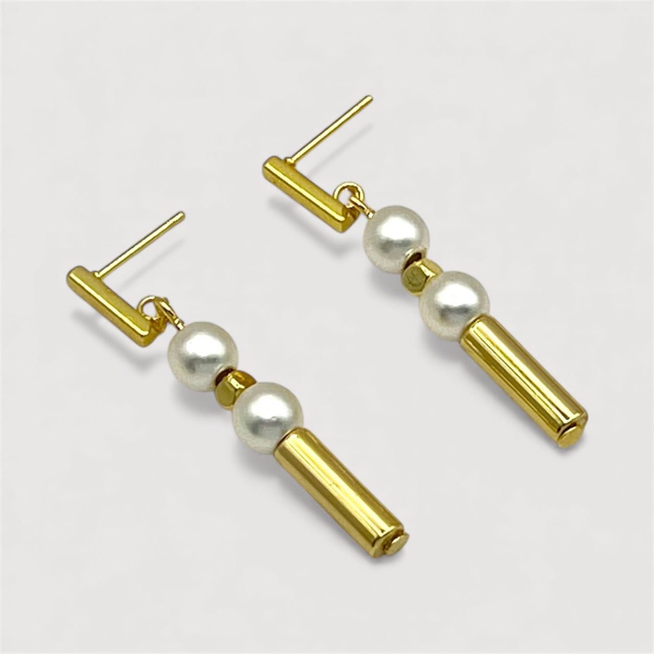 Gold-Tone White Natural Stone Drop Earrings | Stainless Steel Clasp