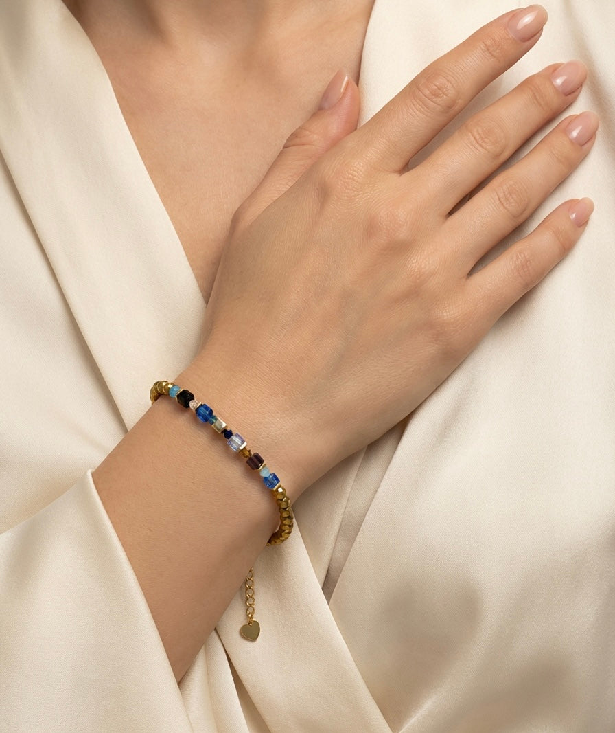 Royal Blue & Gold Crystal Glass Stone Bracelet | Gold Stainless Steel