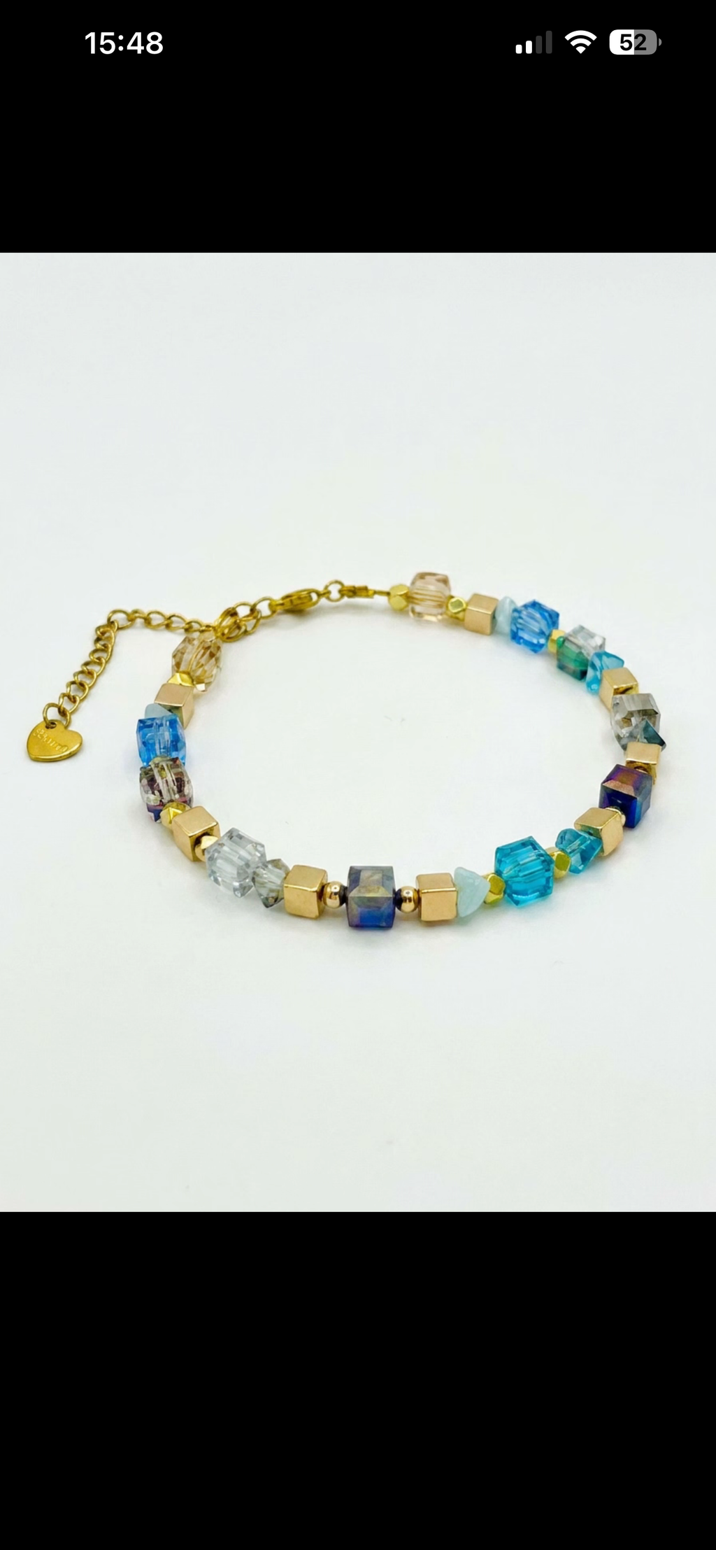 Sky Blue & Gold Glass Stone Bracelet – Gold Stainless Steel