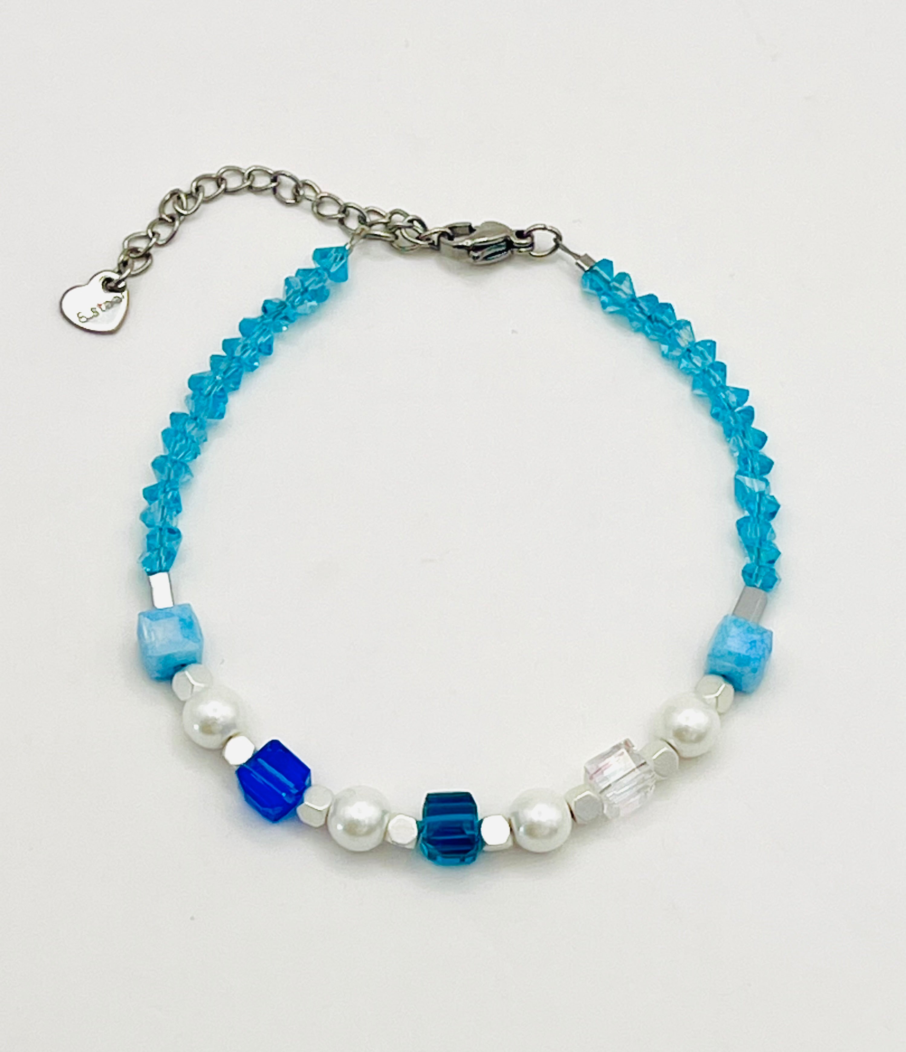 Mixed Blue Crystal Glass Stone Bracelet | Silver Stainless Steel