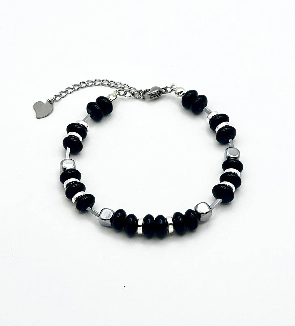 Black Onyx & Silver Natural Stone Bracelet in Stainless Steel – Perfect Jewelry Gift