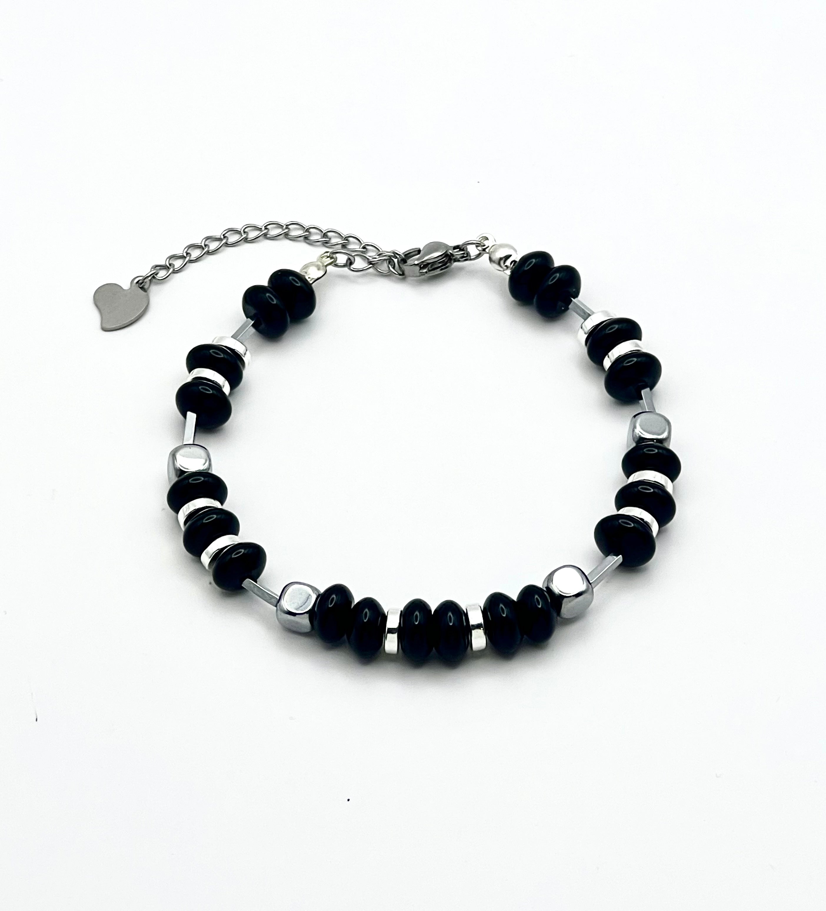 Black Onyx & Silver Natural Stone Bracelet in Stainless Steel – Perfect Jewelry Gift