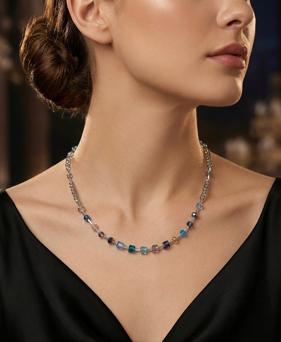 Blue Cube Collection Necklace – Silver Stainless Steel