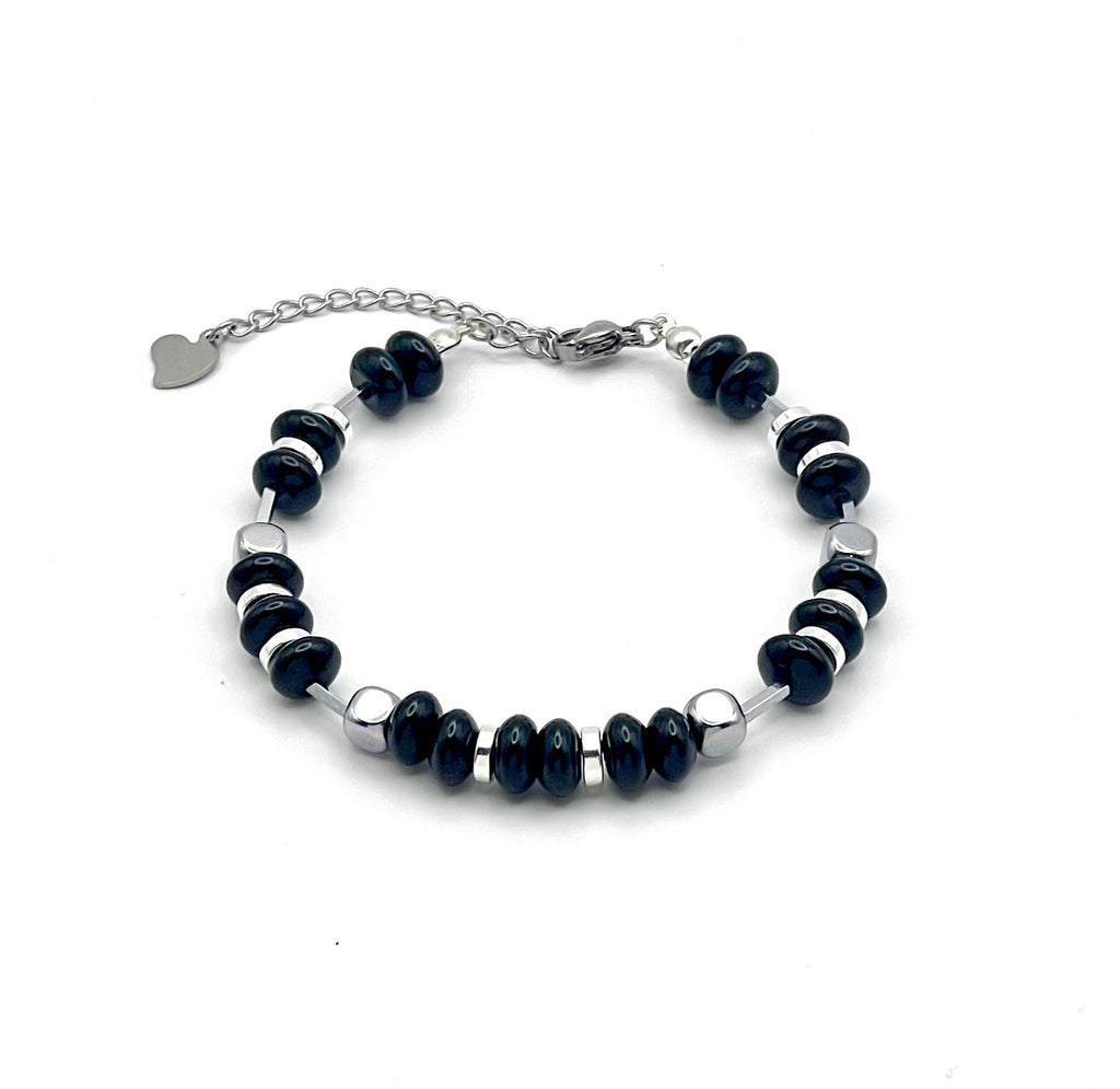Black Onyx & Silver Natural Stone Bracelet in Stainless Steel – Perfect Jewelry Gift