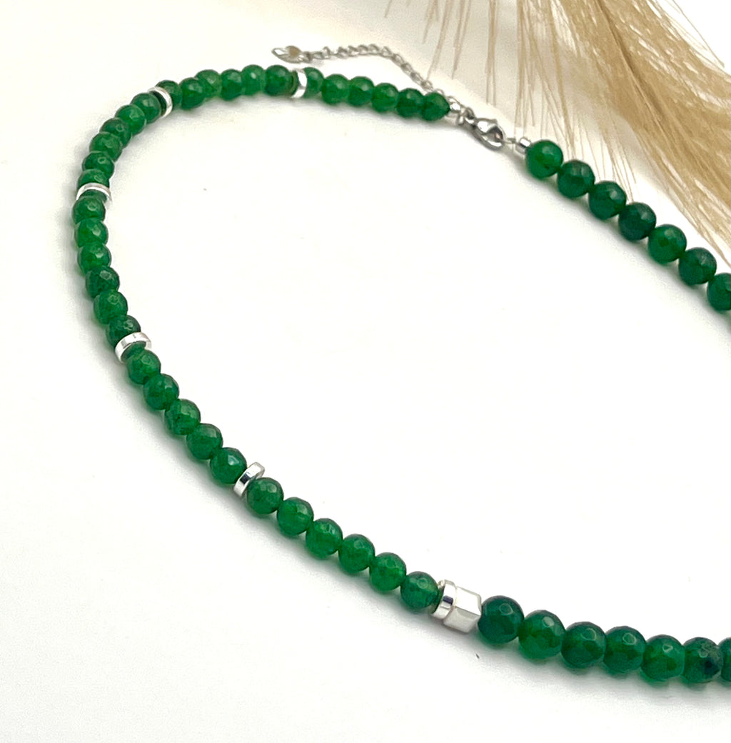 Once More Green Natural Stone Necklace – Silver Stainless Steel