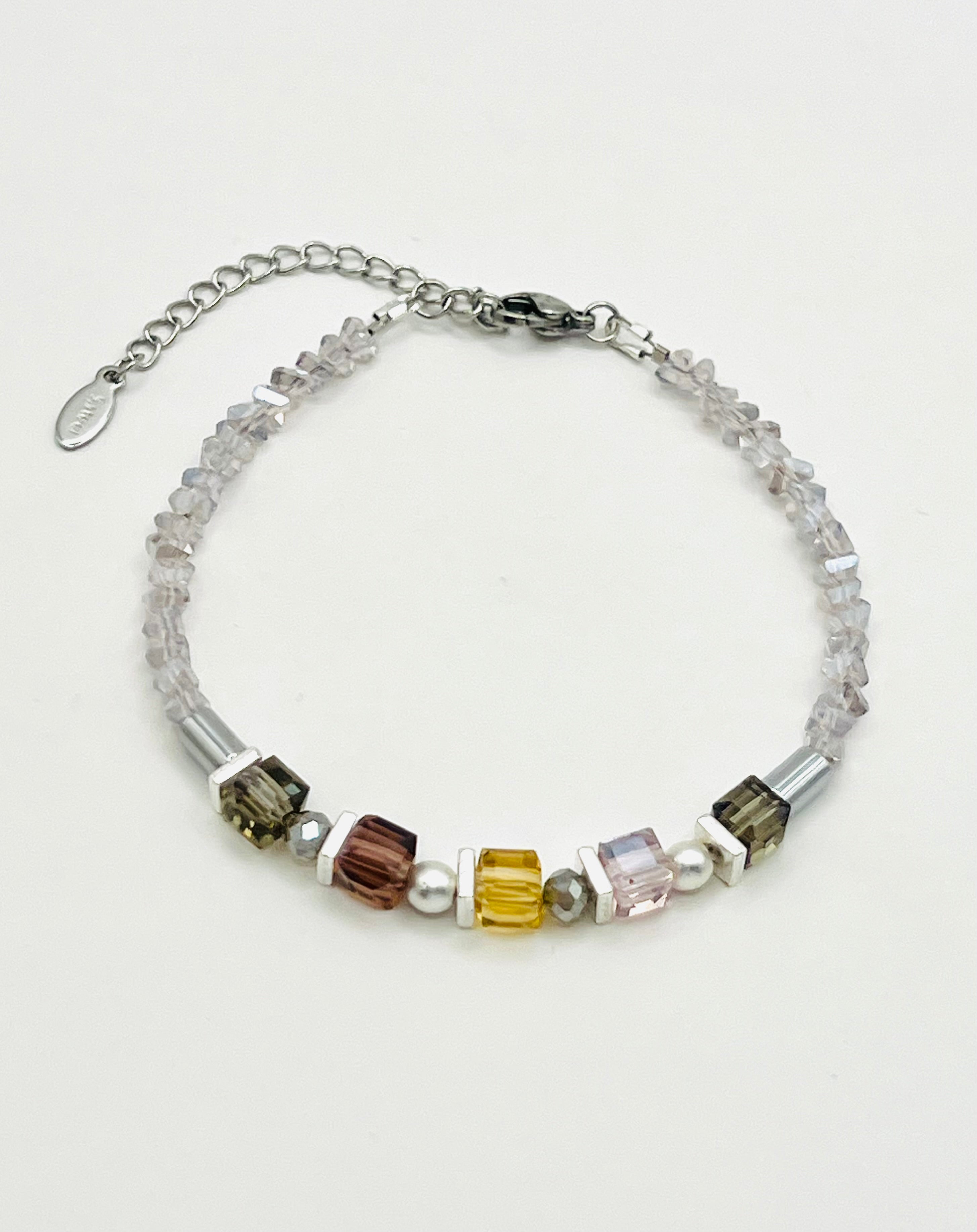 Mix Cube Glass Bracelet in whine gray silver steel