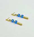 Blue & Gold Cube Drop Crystal Glass Stone Earrings | Stainless Steel Studs