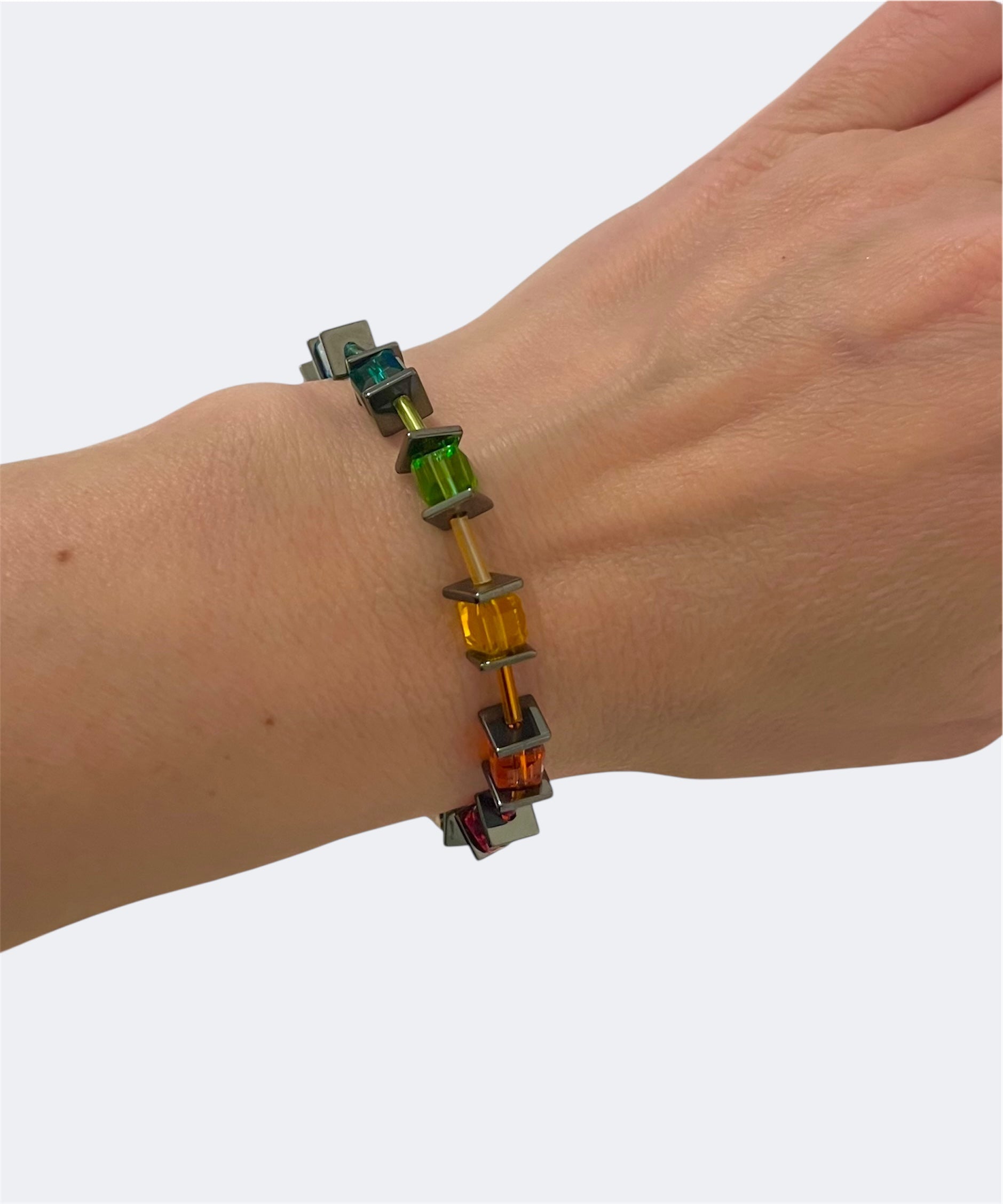 Multicolour Crystal Glass Stone Bracelet | Gold Stainless Steel