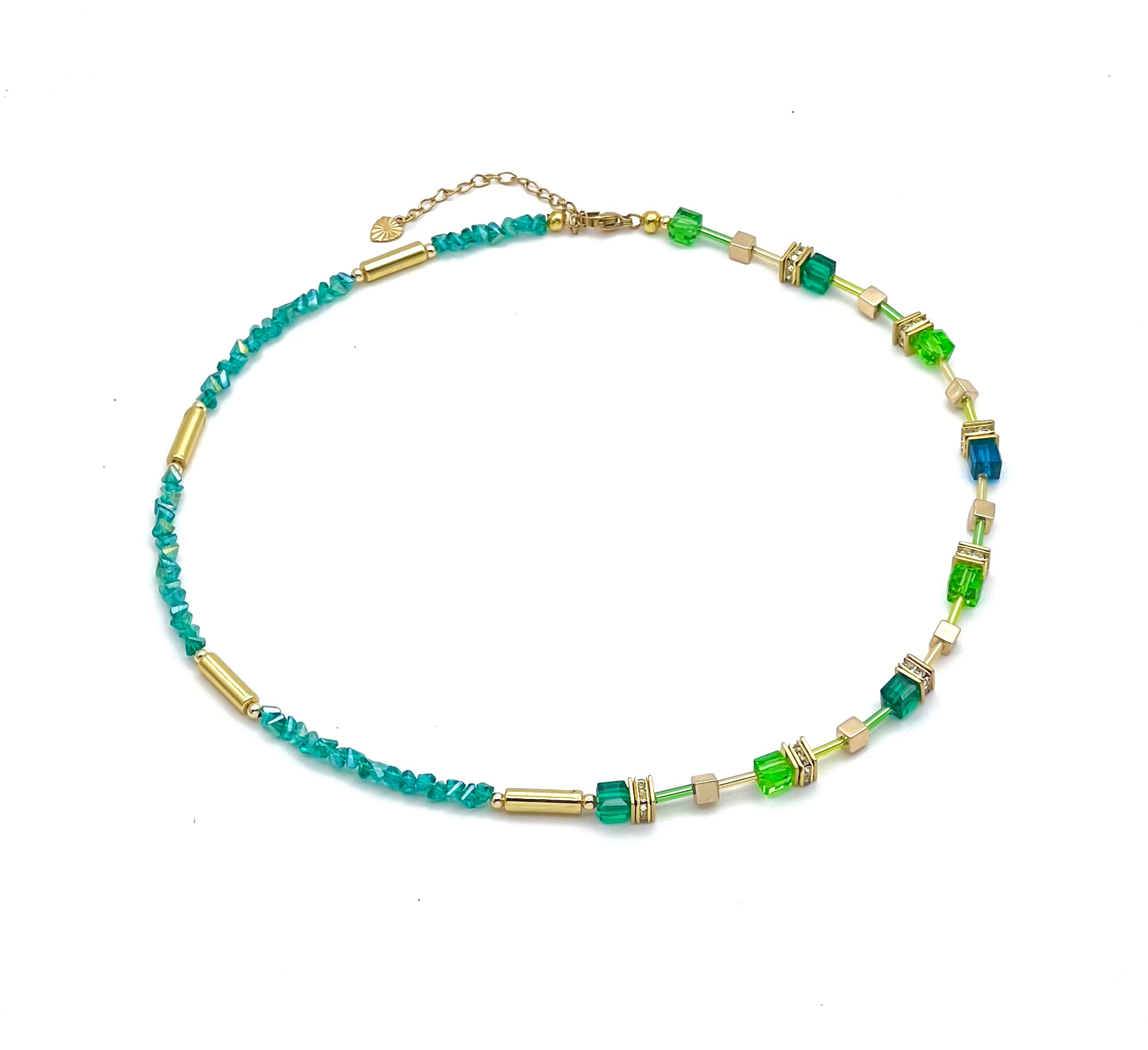 Emerald Green Crystal Glass Necklace – Gold Steel Natural Stone Jewellery