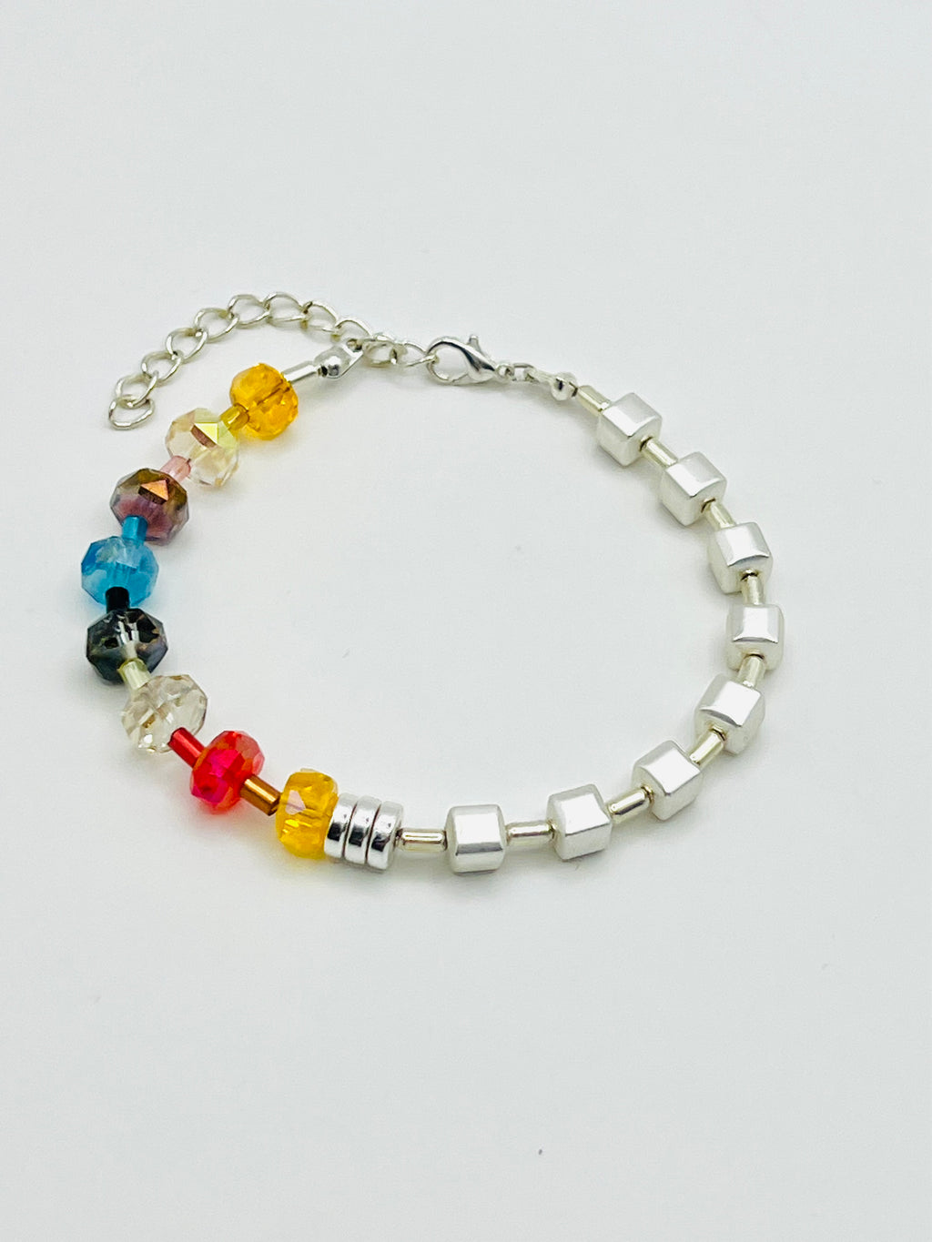 Multicolour & White Natural Stone Bracelet – Gold Plated Clasp