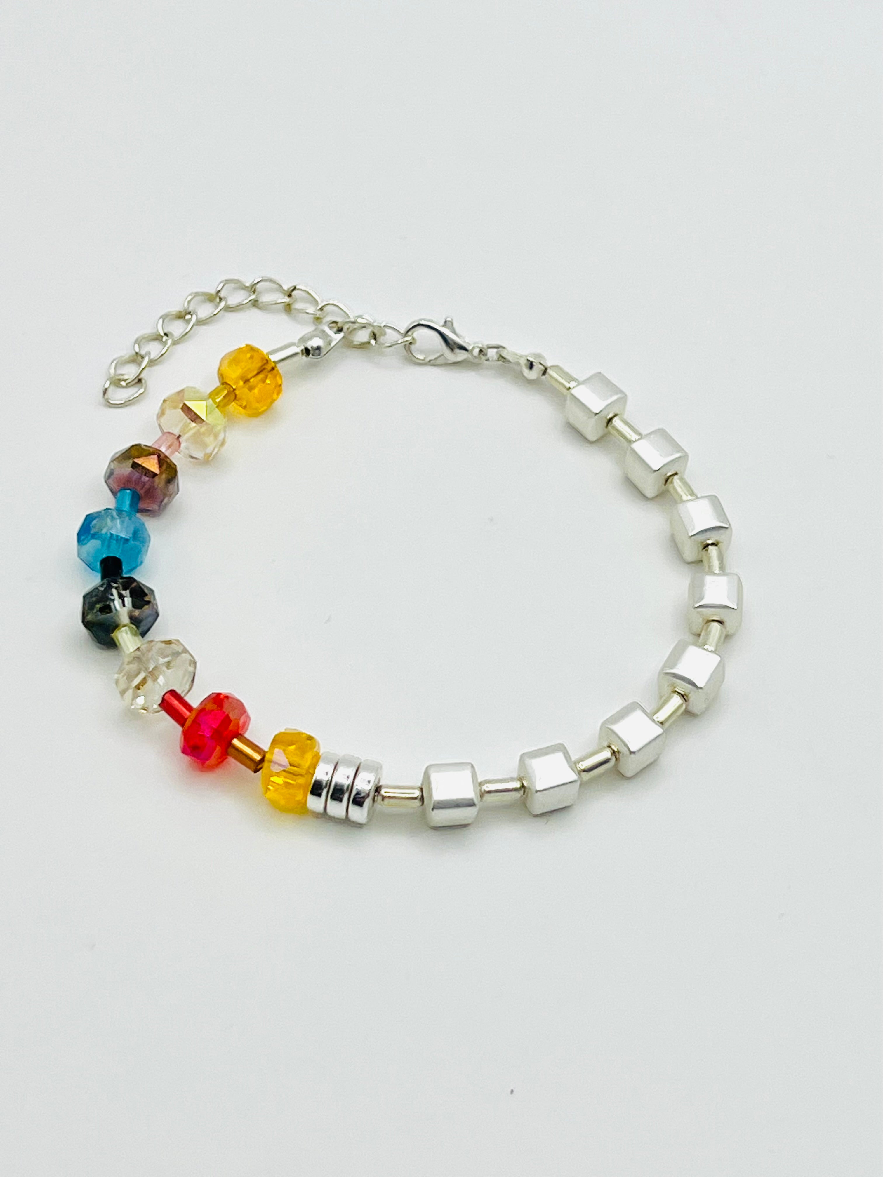 Multicolour & White Natural Stone Bracelet – Gold Plated Clasp