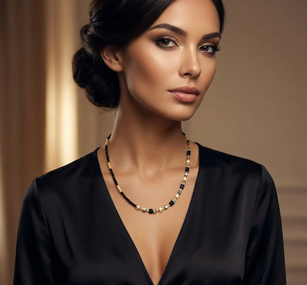 Ruth Black Gold National Stones Necklace – Gold Steel
