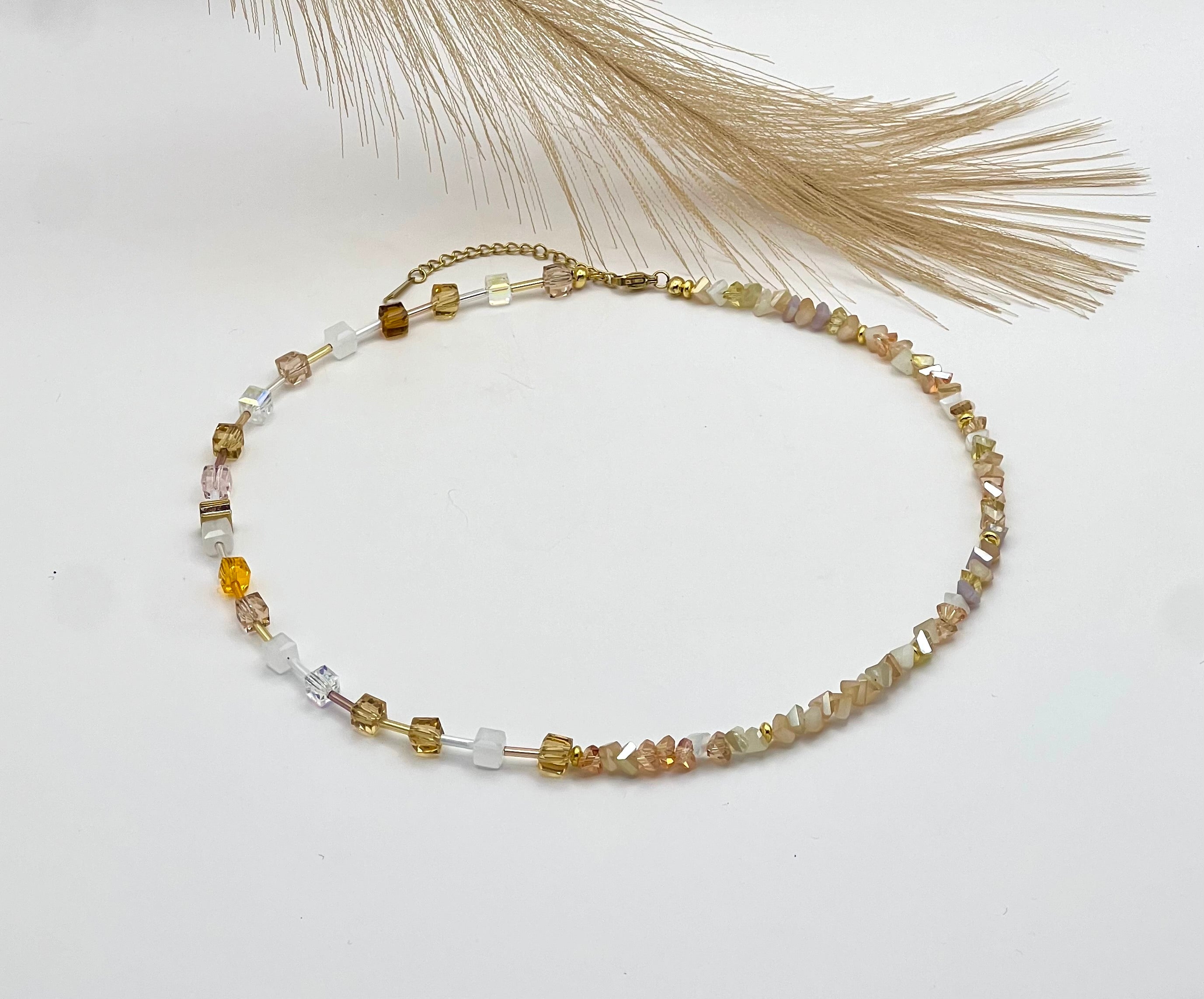 Champagne Crystal Glass Necklace – Gold Stainless Steel