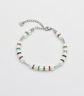 White Natural Stone & Multicolour Rhinestone Bracelet| Silver-Plated Clasp