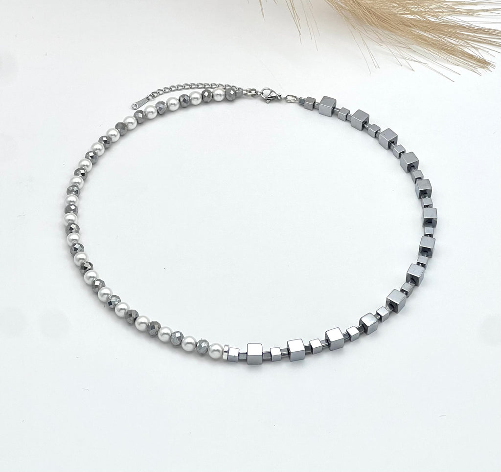 Silver White Natural Stone Necklace | Silver Steel Jewelry for Women