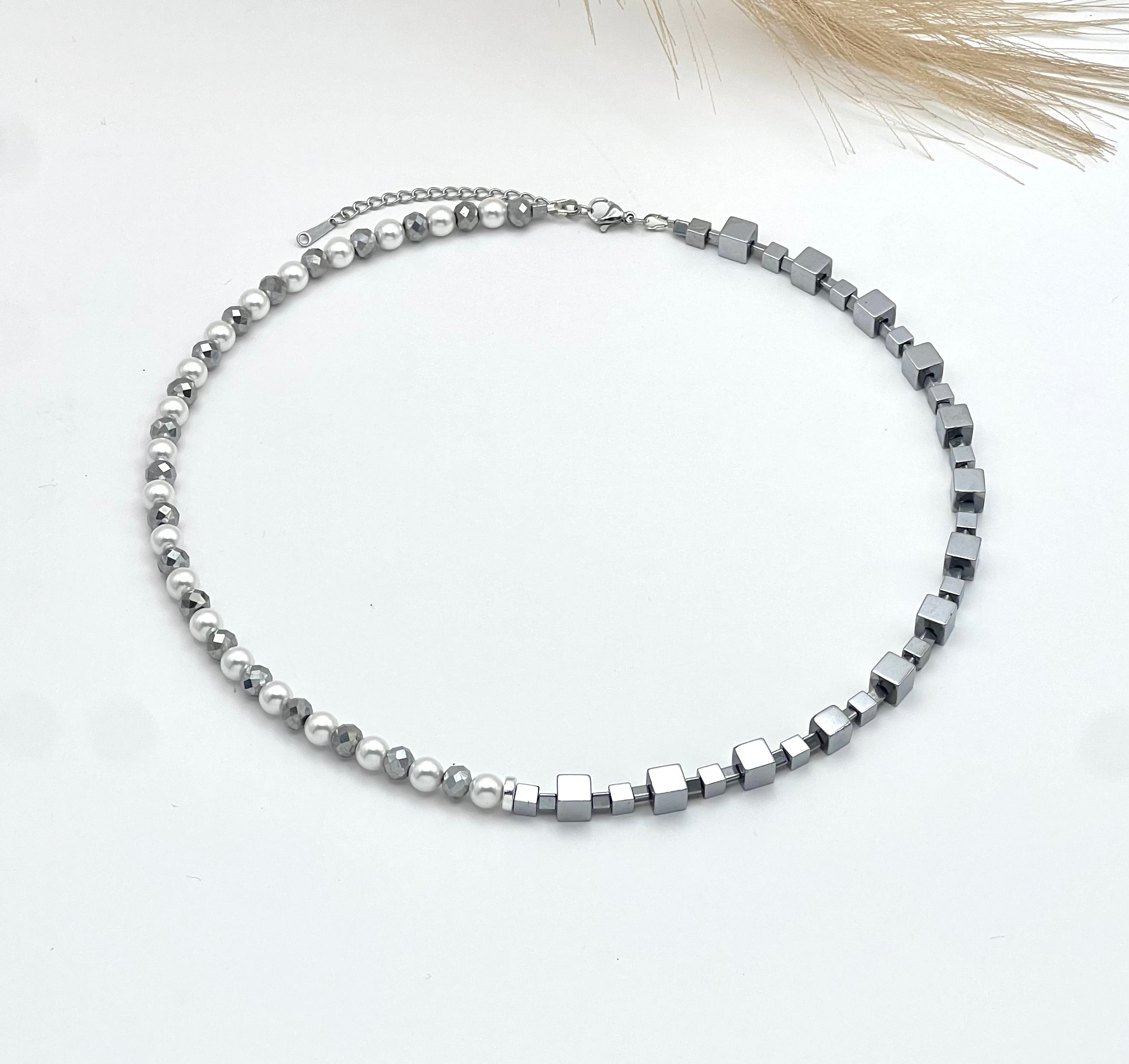 Silver White Natural Stone Necklace | Silver Steel Jewelry for Women