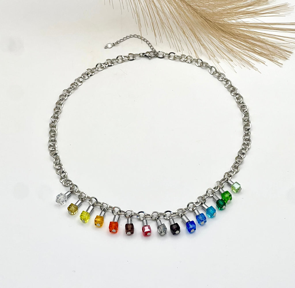 Multicolour Crystal Glass Necklace with Stainless Steel Chain