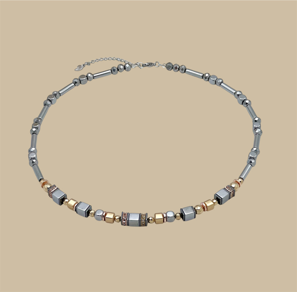 Shine Bright Silver Crystal Glass & Natural Stone Necklace | Stainless Steel Jewelry