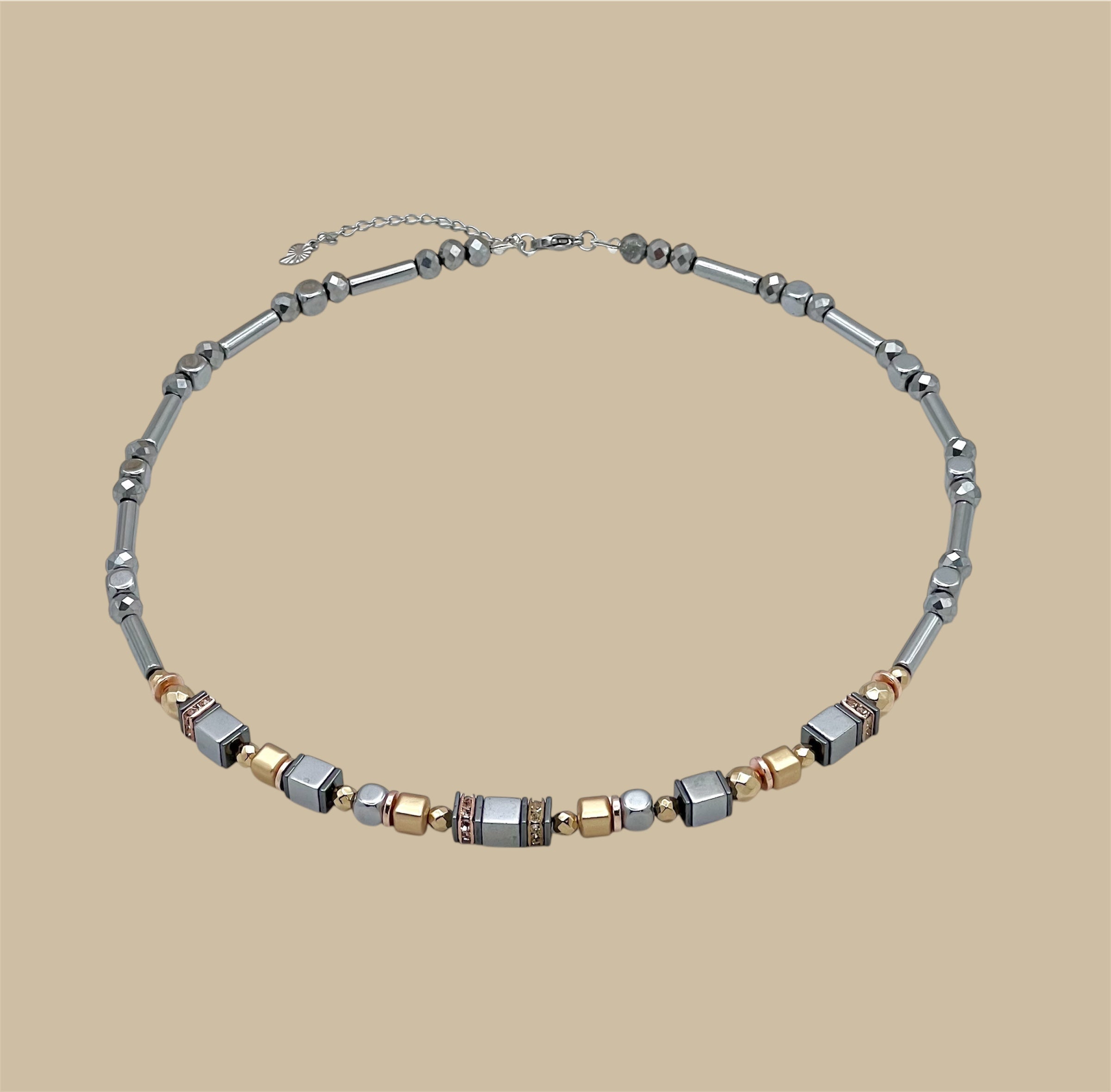 Shine Bright Silver Crystal Glass & Natural Stone Necklace | Stainless Steel Jewelry