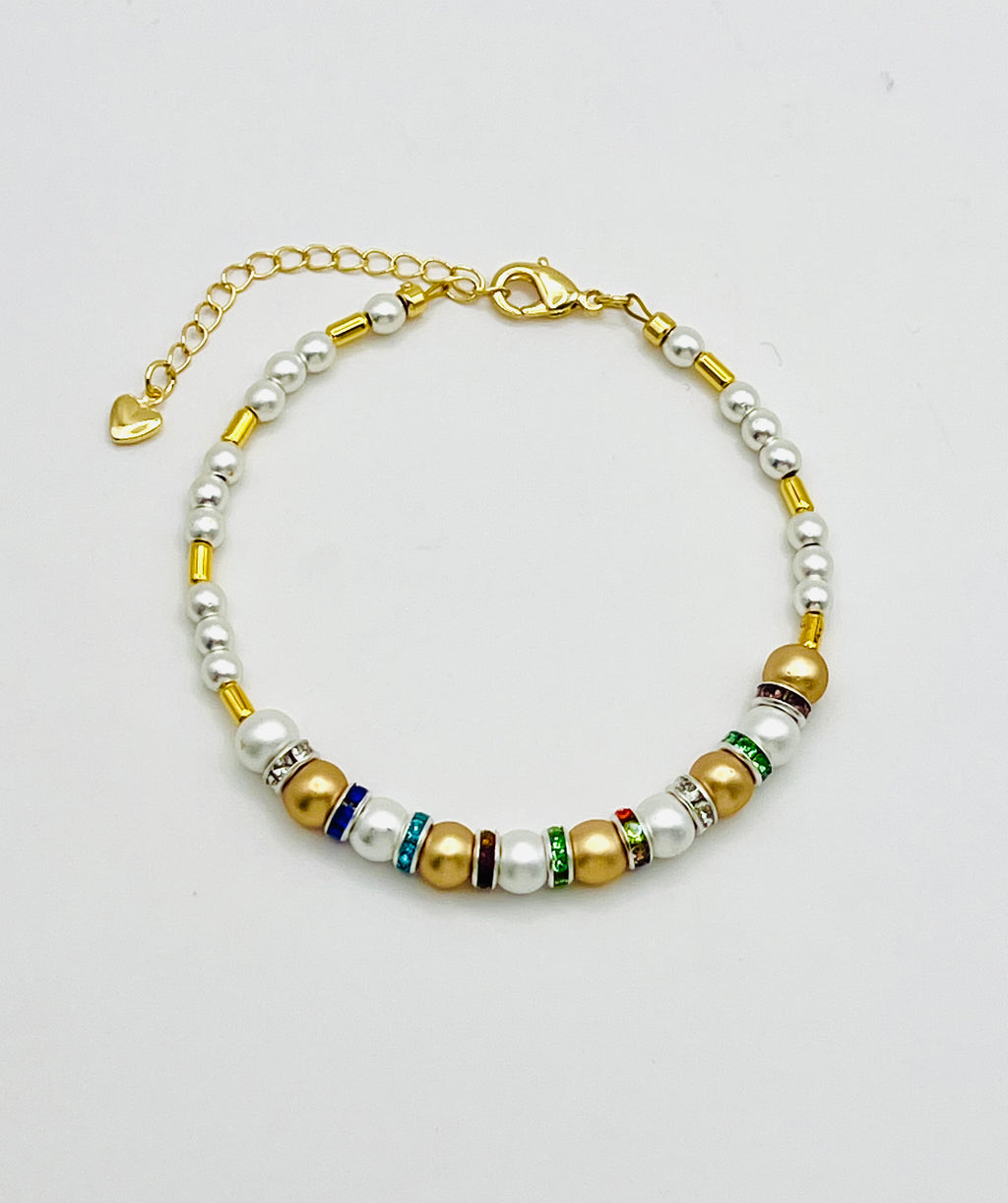 Multicolour Rhinestone Bracelet in White Gold Tone | Stainless Steel